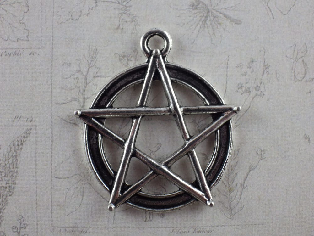 Large Pentagram Charm Pendant, 27x27mm Pentacle Pendant, Wiccan Pagan Silver Metal Charms, Jewelry Making Craft Supplies, UK Seller