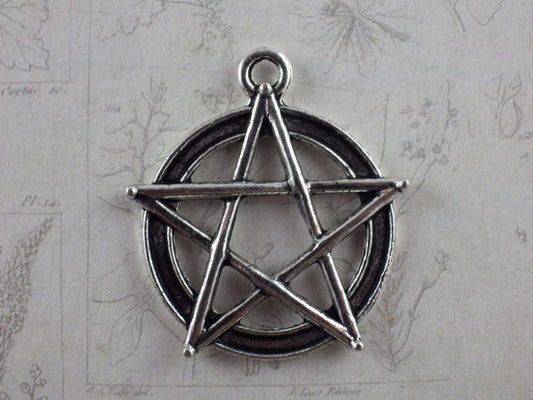 Large Pentagram Charm Pendant, 27x27mm Pentacle Pendant, Wiccan Pagan Silver Metal Charms, Jewelry Making Craft Supplies, UK Seller
