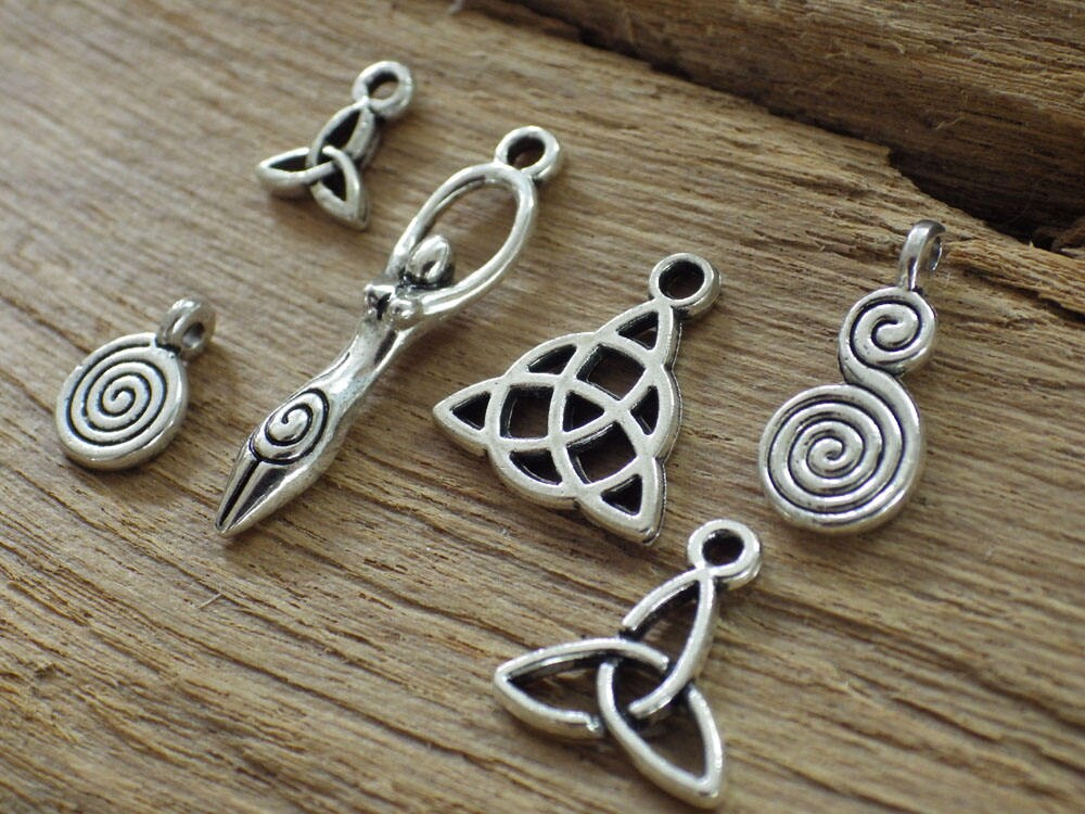 6 x Mixed Celtic Charms Set, Wiccan Pagan Silver Charms Pendants, Jewelry Making Supplies, Card Making, UK Seller