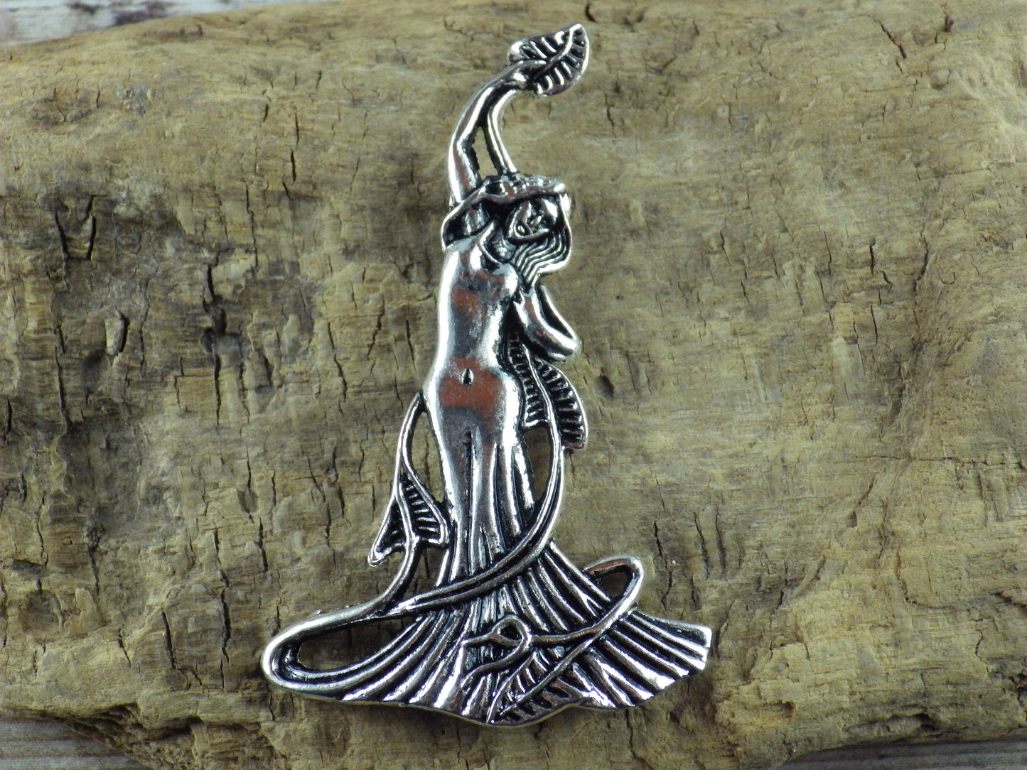Large Pagan Goddess Pendant, 70x42mm Silver Wiccan Celtic Charm, Jewelry Making Supplies, UK Seller