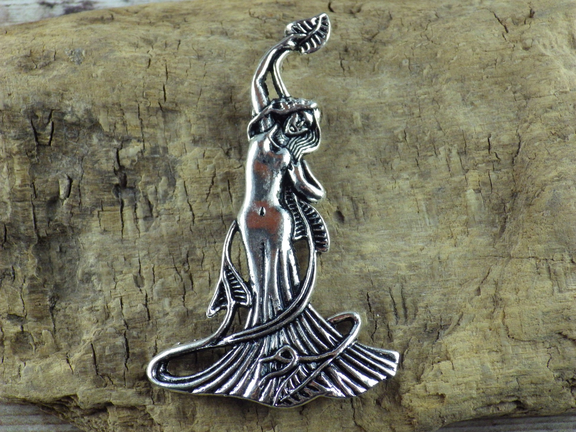 Large Pagan Goddess Pendant, 70x42mm Silver Wiccan Celtic Charm, Jewelry Making Supplies, UK Seller
