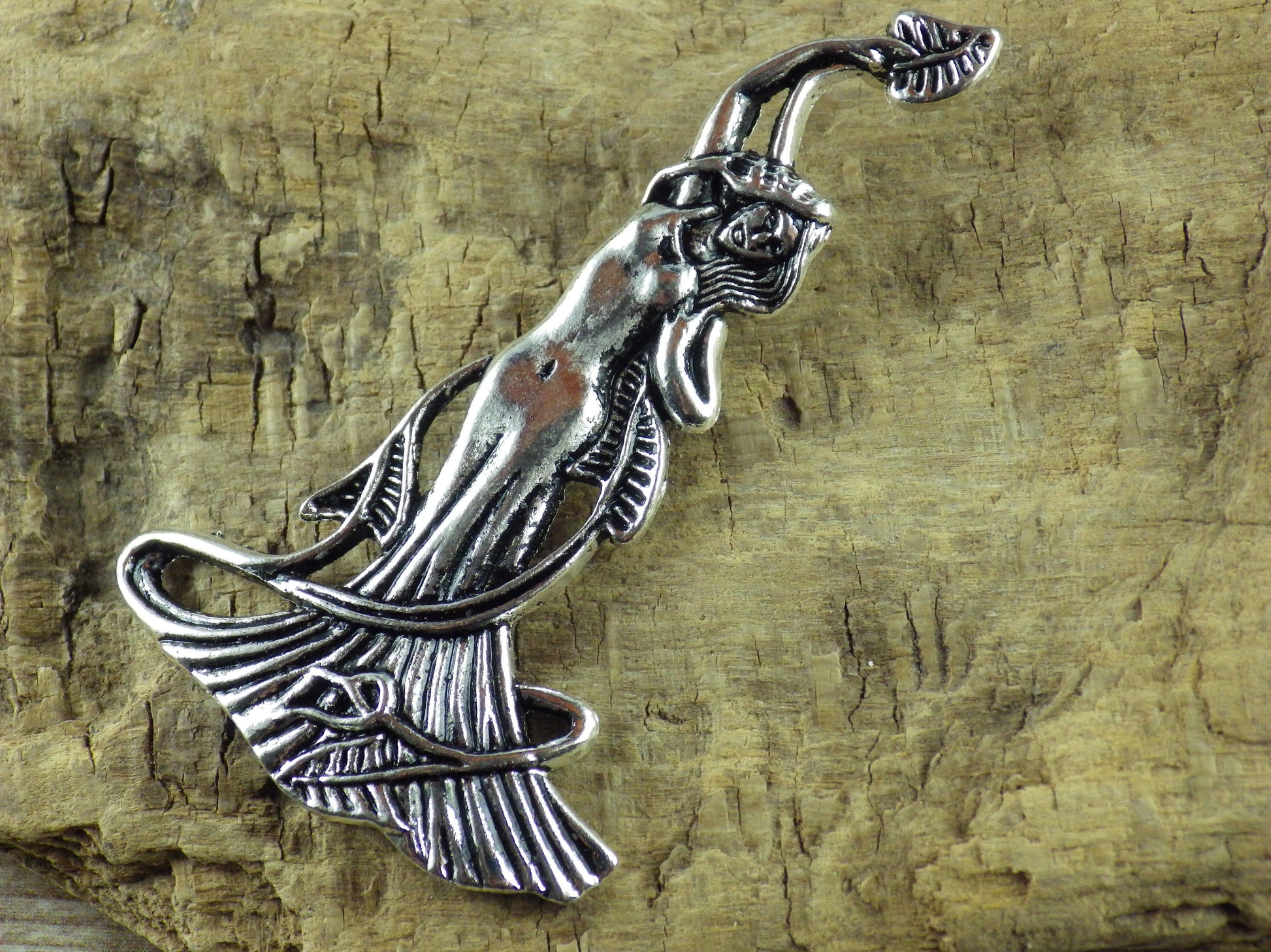Large Pagan Goddess Pendant, 70x42mm Silver Wiccan Celtic Charm, Jewelry Making Supplies, UK Seller