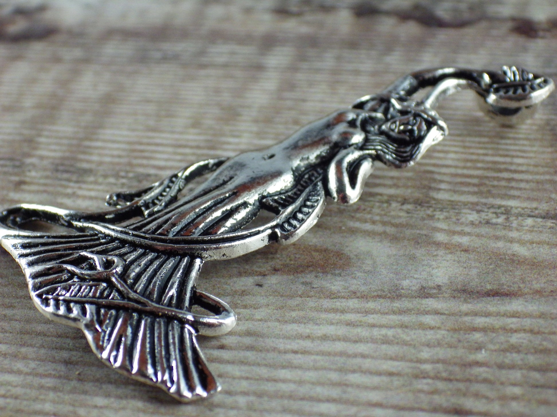 Large Pagan Goddess Pendant, 70x42mm Silver Wiccan Celtic Charm, Jewelry Making Supplies, UK Seller