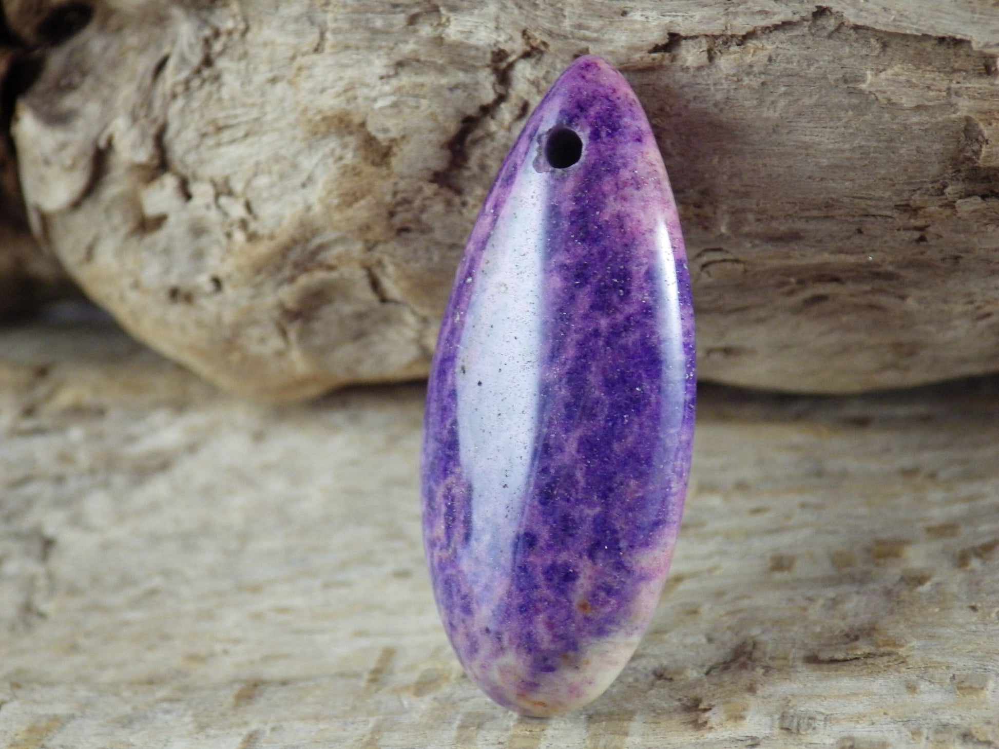 Lilac Purple Fossil Coral Jasper Pendant 35x16mm, Teardrop Semi Precious Gemstone, Loose Designers Stone, UK Jewelry Making Supplies 03