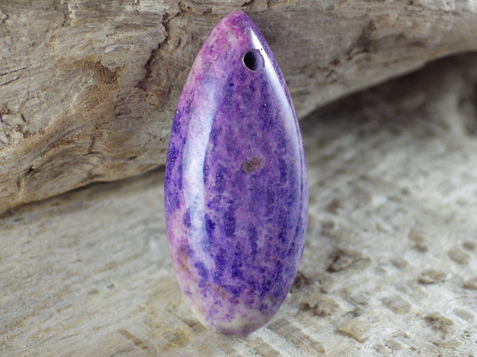 Lilac Purple Fossil Coral Jasper Pendant 35x16mm, Teardrop Semi Precious Gemstone, Loose Designers Stone, UK Jewelry Making Supplies 03