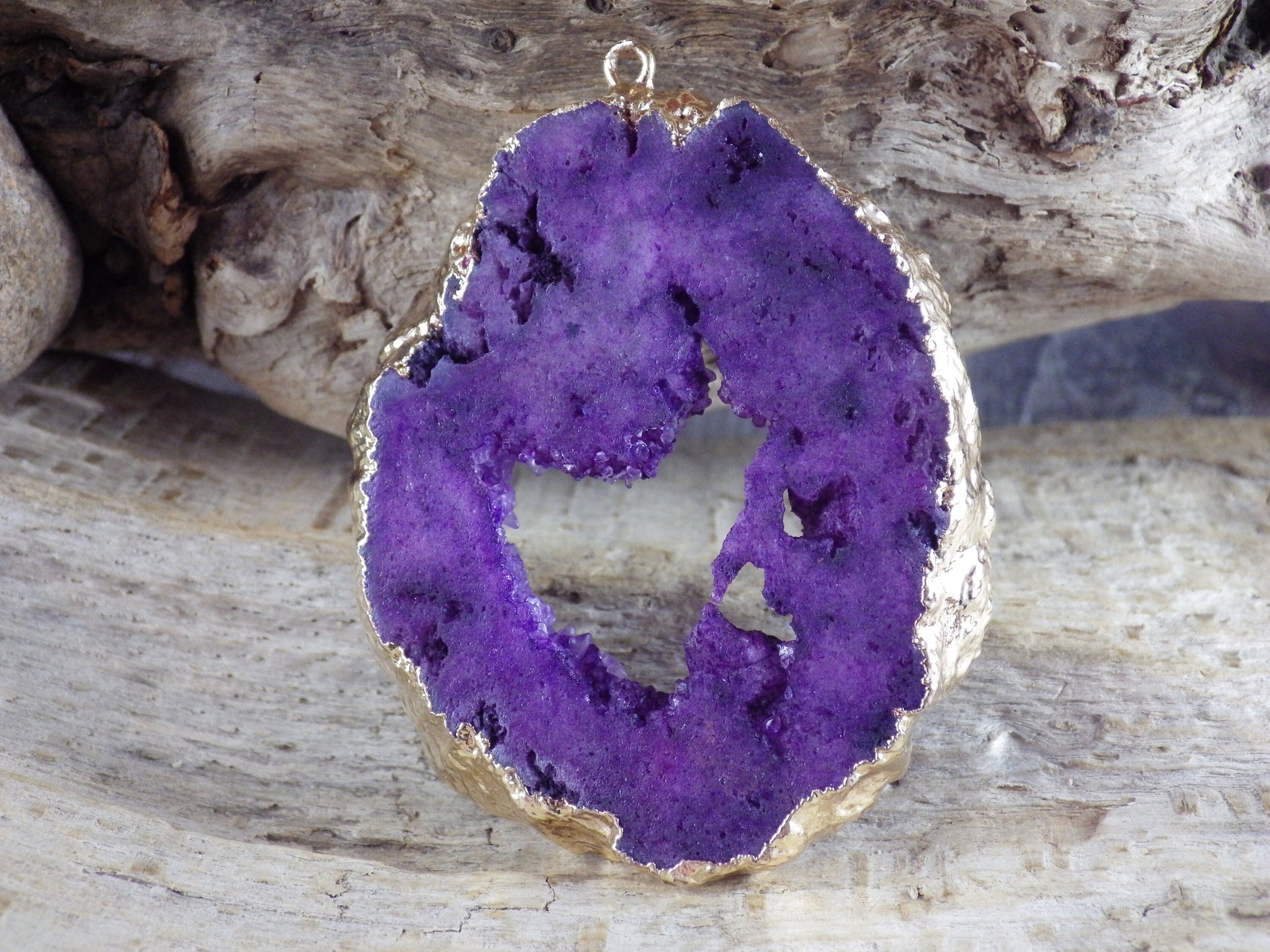 Purple Druzy Quartz Geode Slice, Semi Precious Gemstone Pendant, 53x45mm Designer's Loose Stone, Focal Bead, Jewelry Making Supplies, UK T1