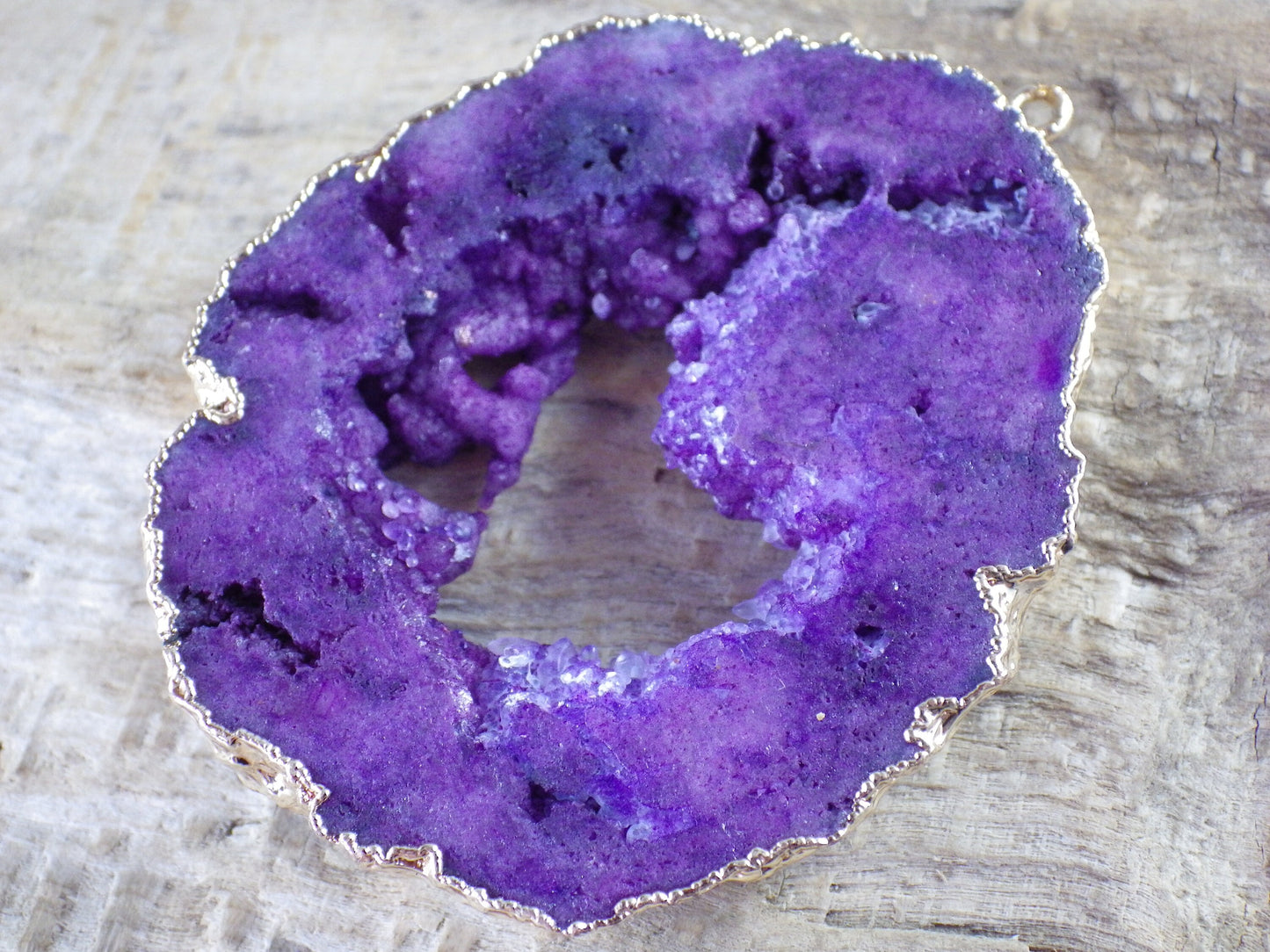 Purple Druzy Quartz Geode Slice, Semi Precious Gemstone Pendant, 53x45mm Designer's Loose Stone, Focal Bead, Jewelry Making Supplies, UK T1