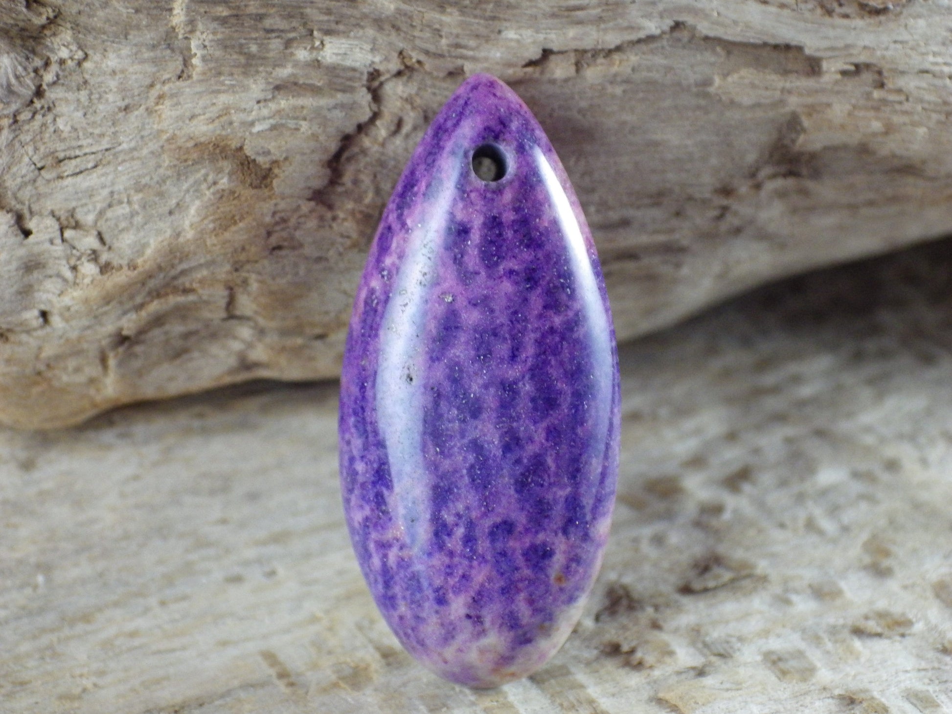 Lilac Purple Fossil Coral Jasper Pendant 35x16mm, Teardrop Semi Precious Gemstone, Loose Designers Stone, UK Jewelry Making Supplies 03