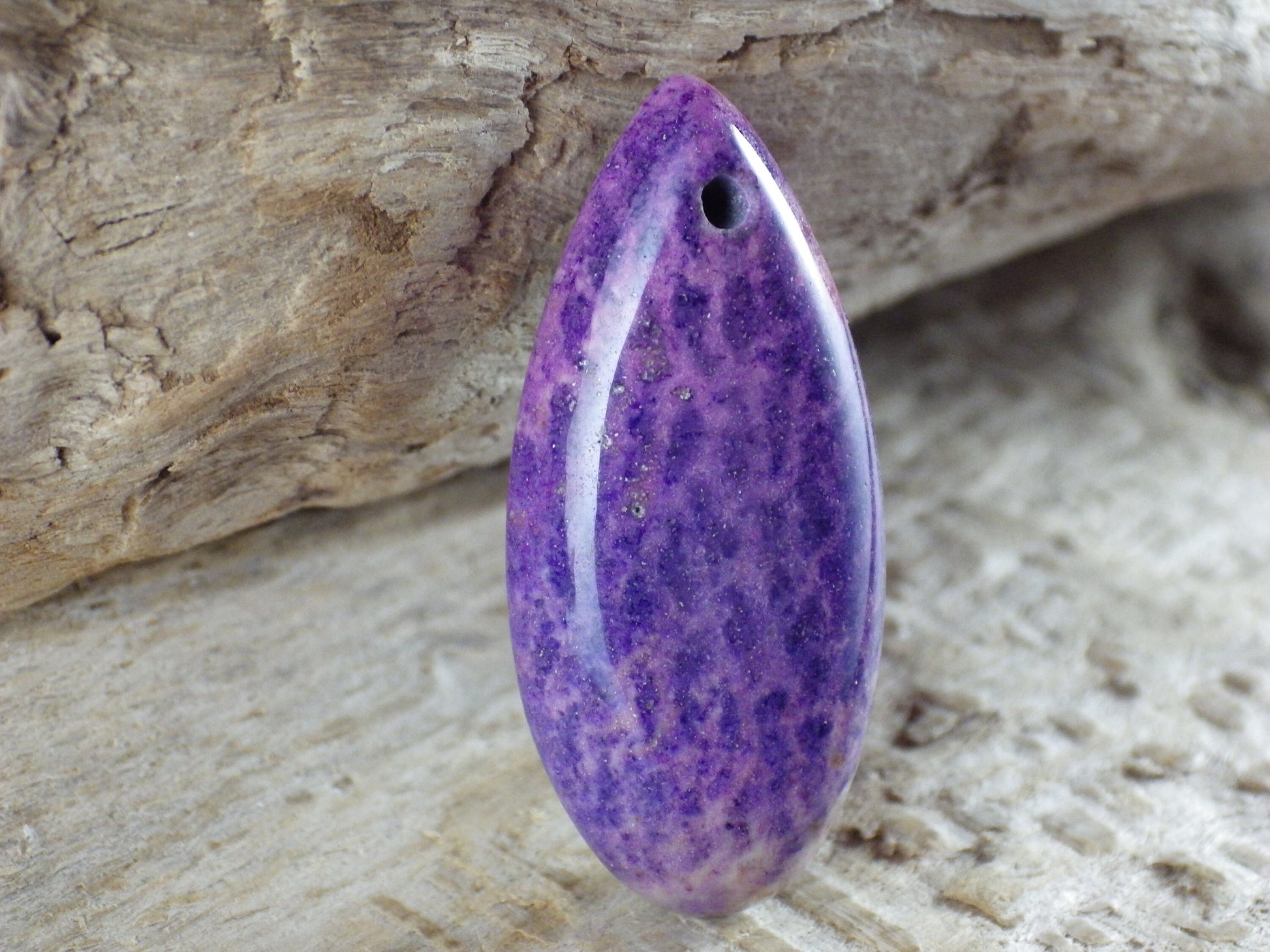 Lilac Purple Fossil Coral Jasper Pendant 35x16mm, Teardrop Semi Precious Gemstone, Loose Designers Stone, UK Jewelry Making Supplies 03