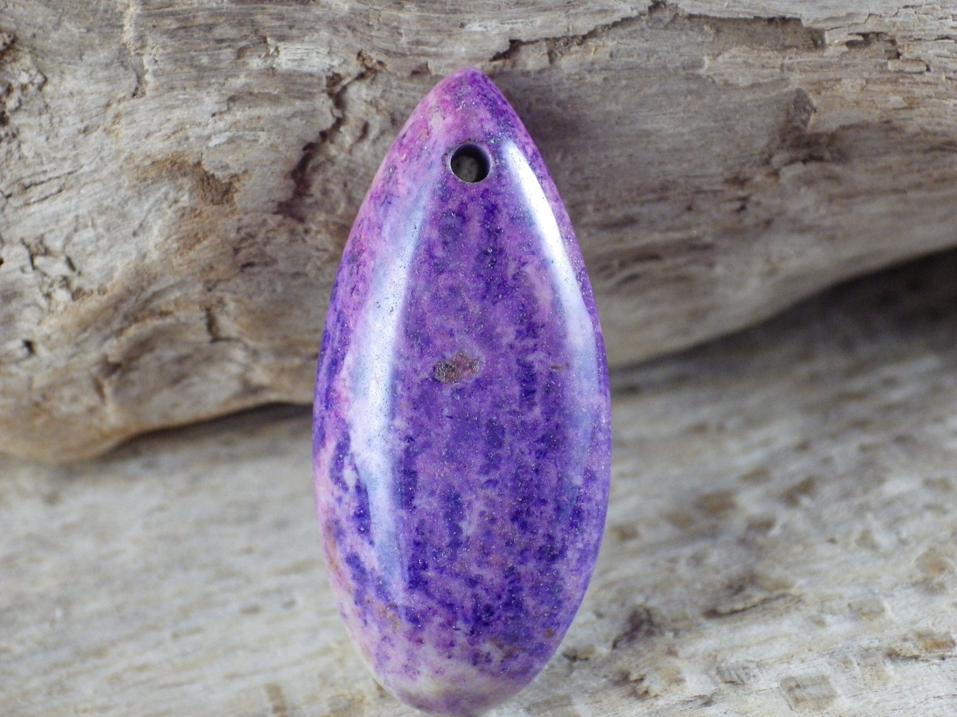 Lilac Purple Fossil Coral Jasper Pendant 35x16mm, Teardrop Semi Precious Gemstone, Loose Designers Stone, UK Jewelry Making Supplies 03