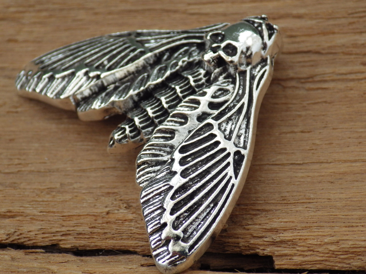 Death Head Moth Charm Pendant 42x32mm, Silver Gothic Pagan Halloween Necklace Pendant, Concealed Bail, Jewelry Making, Craft Supplies, UK