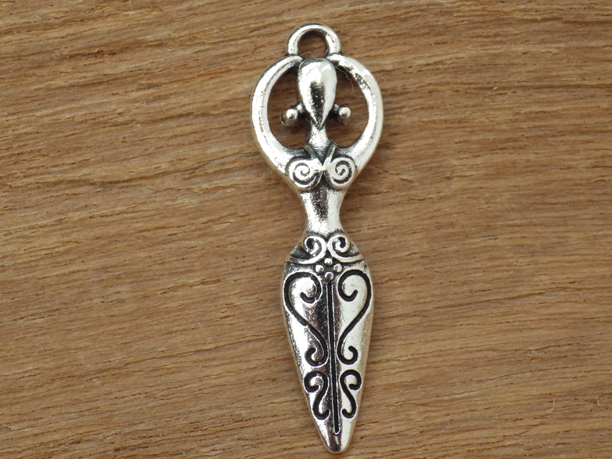 Pagan Goddess Charms Pendants, 31x10mm Silver Wiccan Charms, Fertility Goddess, Celtic Gothic Druid, Jewelry Making Supplies UK