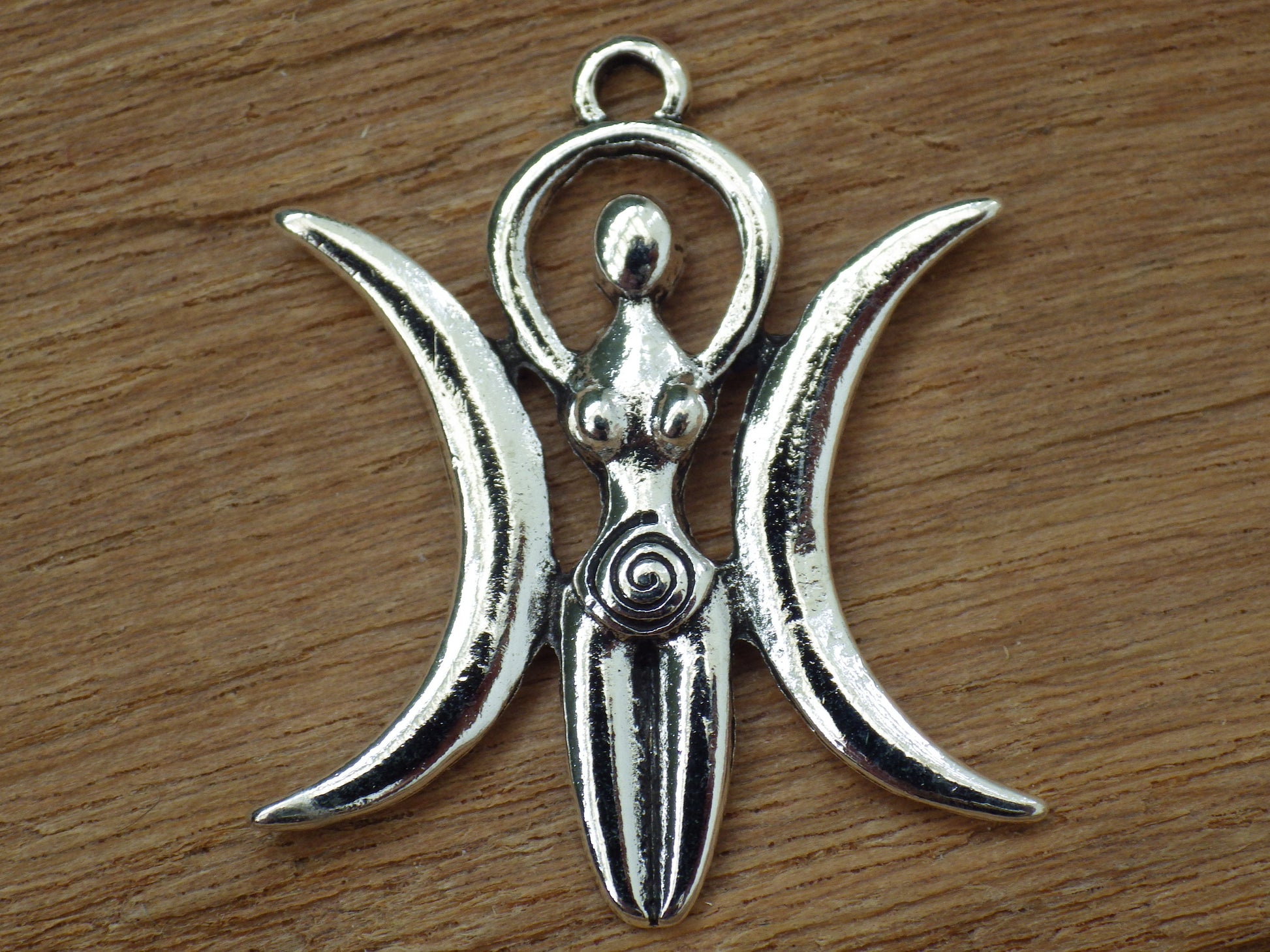 Triple Moon Goddess Charms Pendants, 28x24mm Silver Wiccan Pagan Bracelet Earring Charms, Celtic Spiral Goddess, Jewelry Making Supplies UK