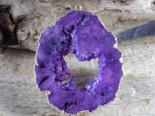 Purple Druzy Quartz Geode Slice, Semi Precious Gemstone Pendant, 53x45mm Designer's Loose Stone, Focal Bead, Jewelry Making Supplies, UK T1