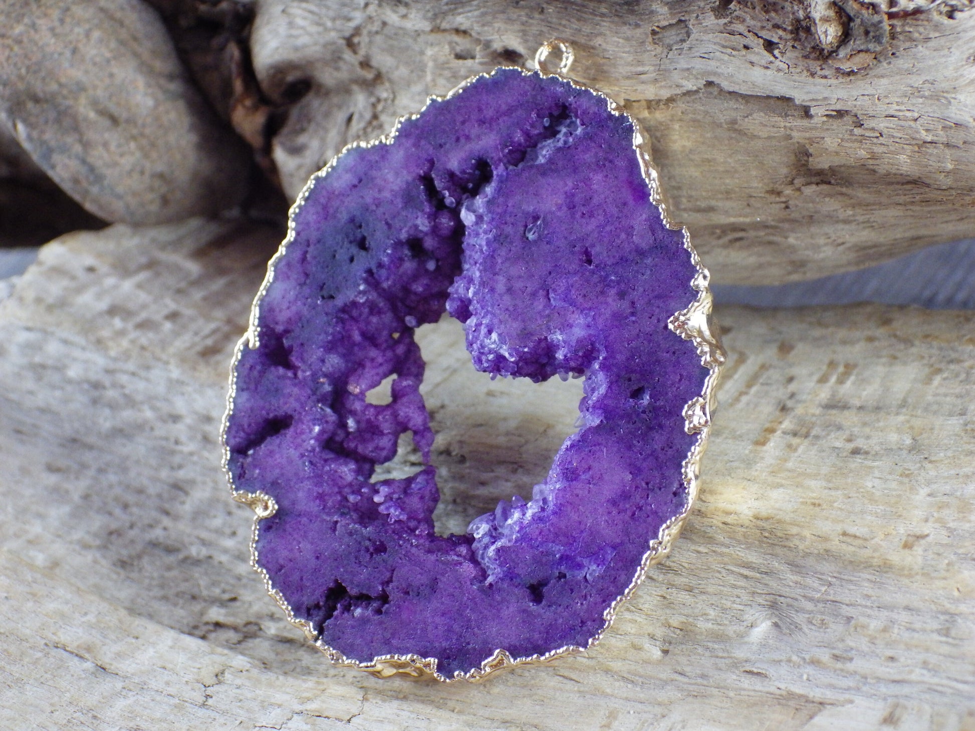 Purple Druzy Quartz Geode Slice, Semi Precious Gemstone Pendant, 53x45mm Designer's Loose Stone, Focal Bead, Jewelry Making Supplies, UK T1