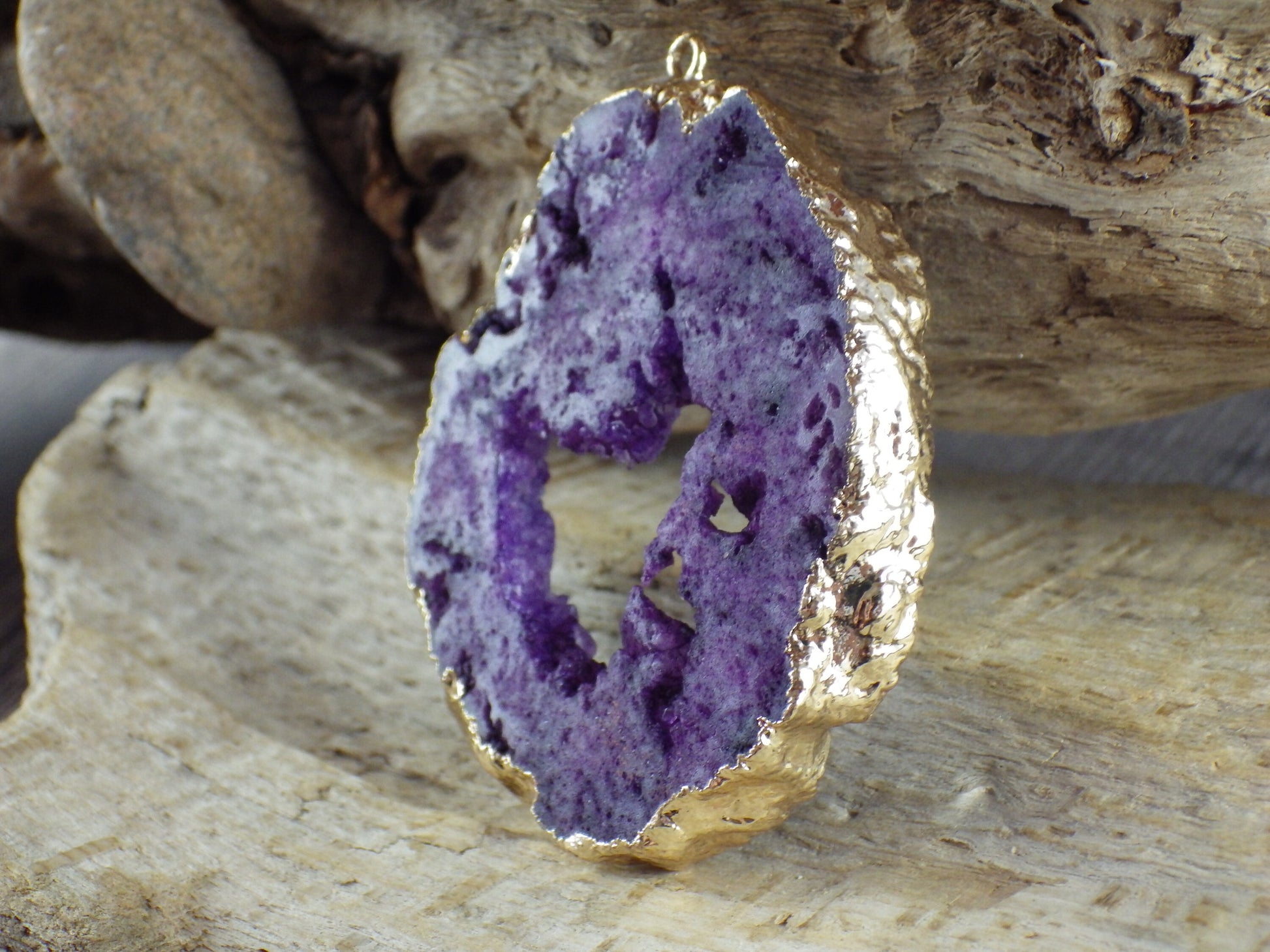 Purple Druzy Quartz Geode Slice, Semi Precious Gemstone Pendant, 53x45mm Designer's Loose Stone, Focal Bead, Jewelry Making Supplies, UK T1