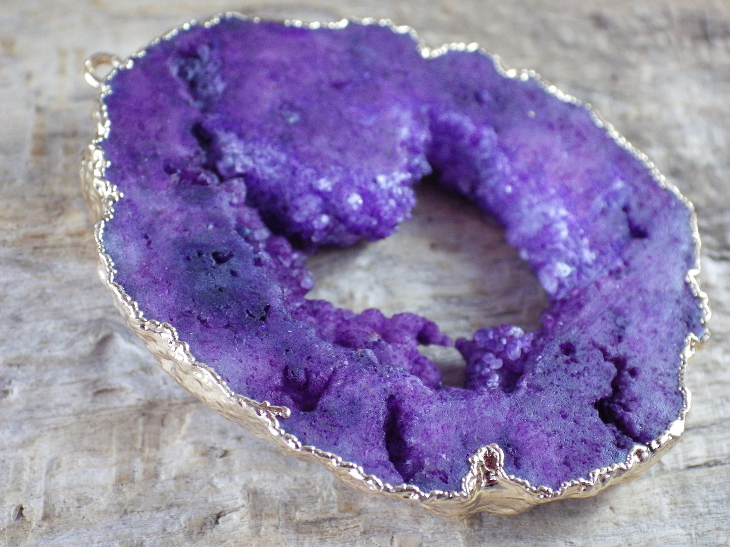 Purple Druzy Quartz Geode Slice, Semi Precious Gemstone Pendant, 53x45mm Designer's Loose Stone, Focal Bead, Jewelry Making Supplies, UK T1