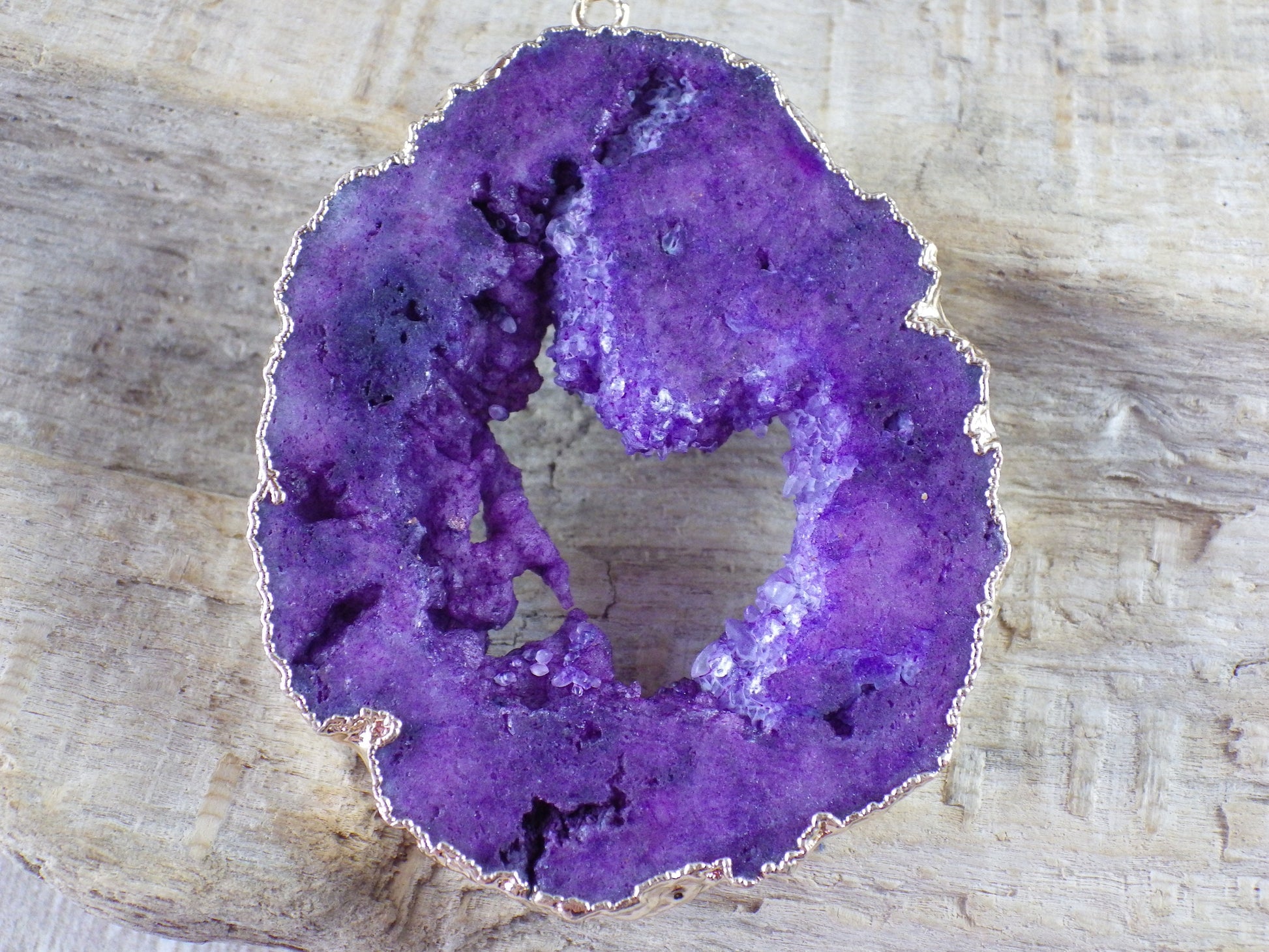 Purple Druzy Quartz Geode Slice, Semi Precious Gemstone Pendant, 53x45mm Designer's Loose Stone, Focal Bead, Jewelry Making Supplies, UK T1