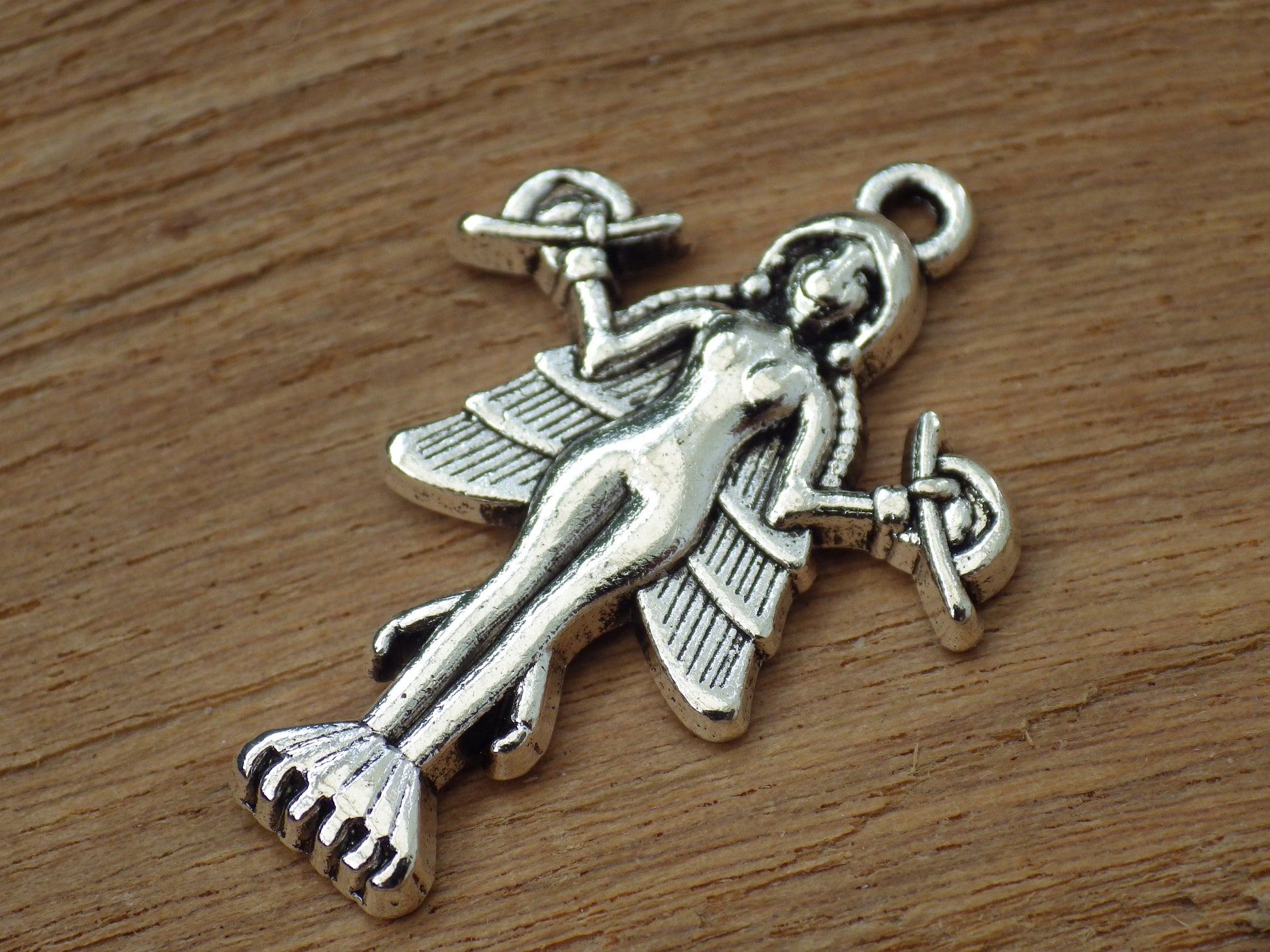 Goddess Lilith Silver Pagan Pendant 29x20mm, Wiccan Fantasy Bracelet Charm, Fairy Pendant, Jewelry Making Supplies, UK Seller