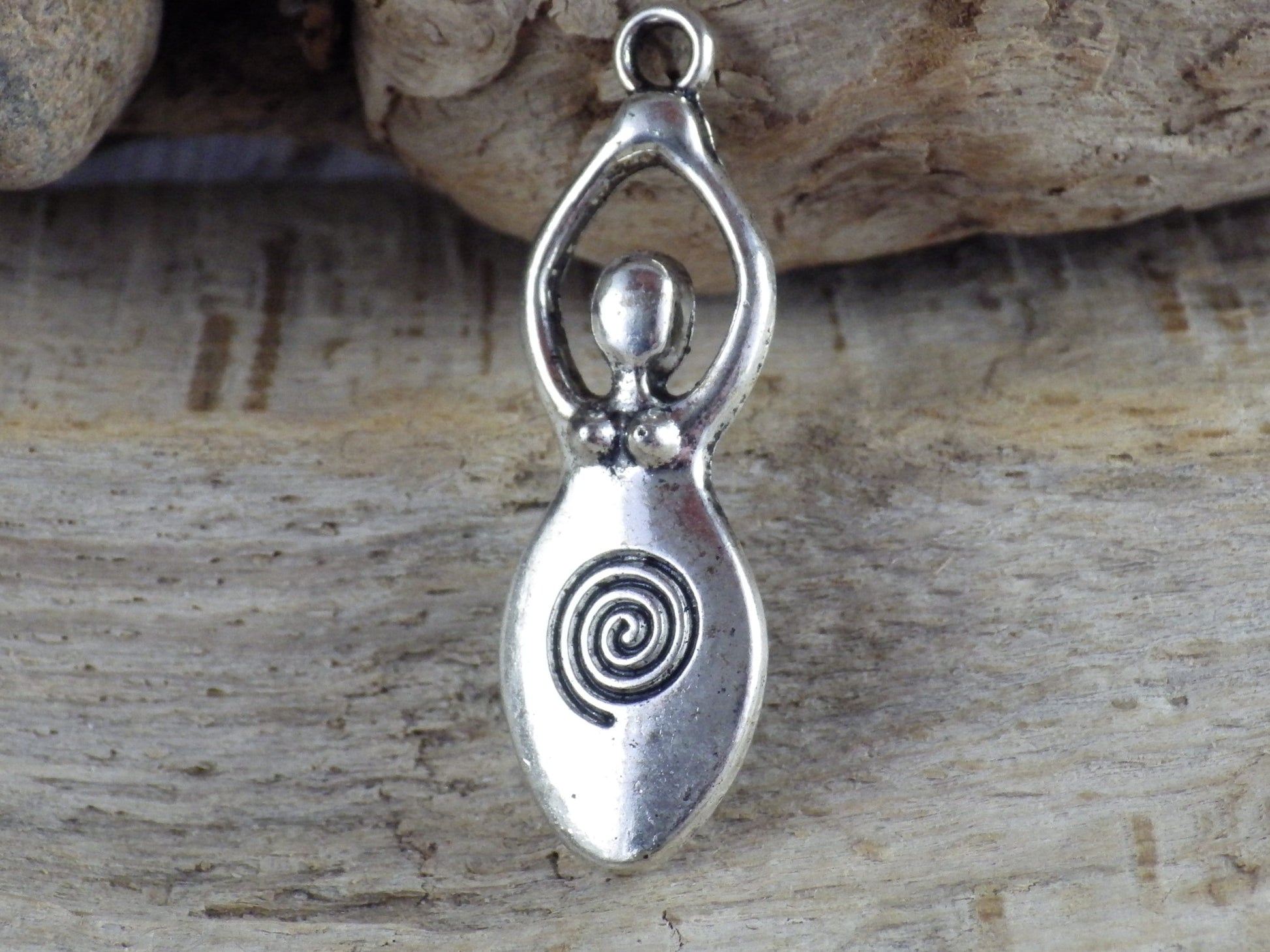 Pagan Goddess Charms Pendants, 40x13mm Silver Wiccan Charms, Fertility Spiral Goddess, Celtic Gothic Druid, Jewelry Making Supplies UK