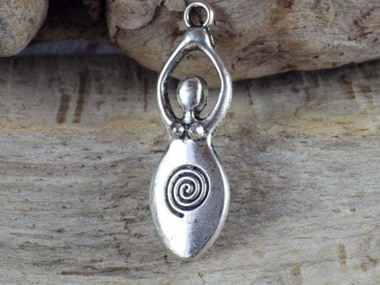 Pagan Goddess Charms Pendants, 40x13mm Silver Wiccan Charms, Fertility Spiral Goddess, Celtic Gothic Druid, Jewelry Making Supplies UK