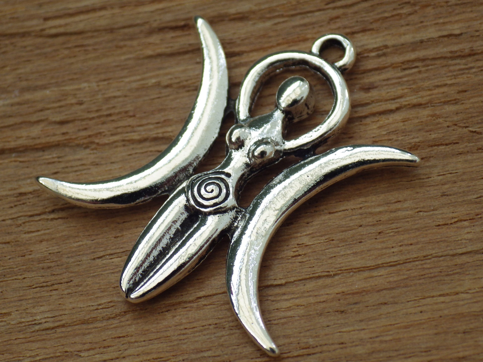 Triple Moon Goddess Charms Pendants, 28x24mm Silver Wiccan Pagan Bracelet Earring Charms, Celtic Spiral Goddess, Jewelry Making Supplies UK
