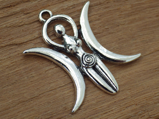 Triple Moon Goddess Charms Pendants, 28x24mm Silver Wiccan Pagan Bracelet Earring Charms, Celtic Spiral Goddess, Jewelry Making Supplies UK