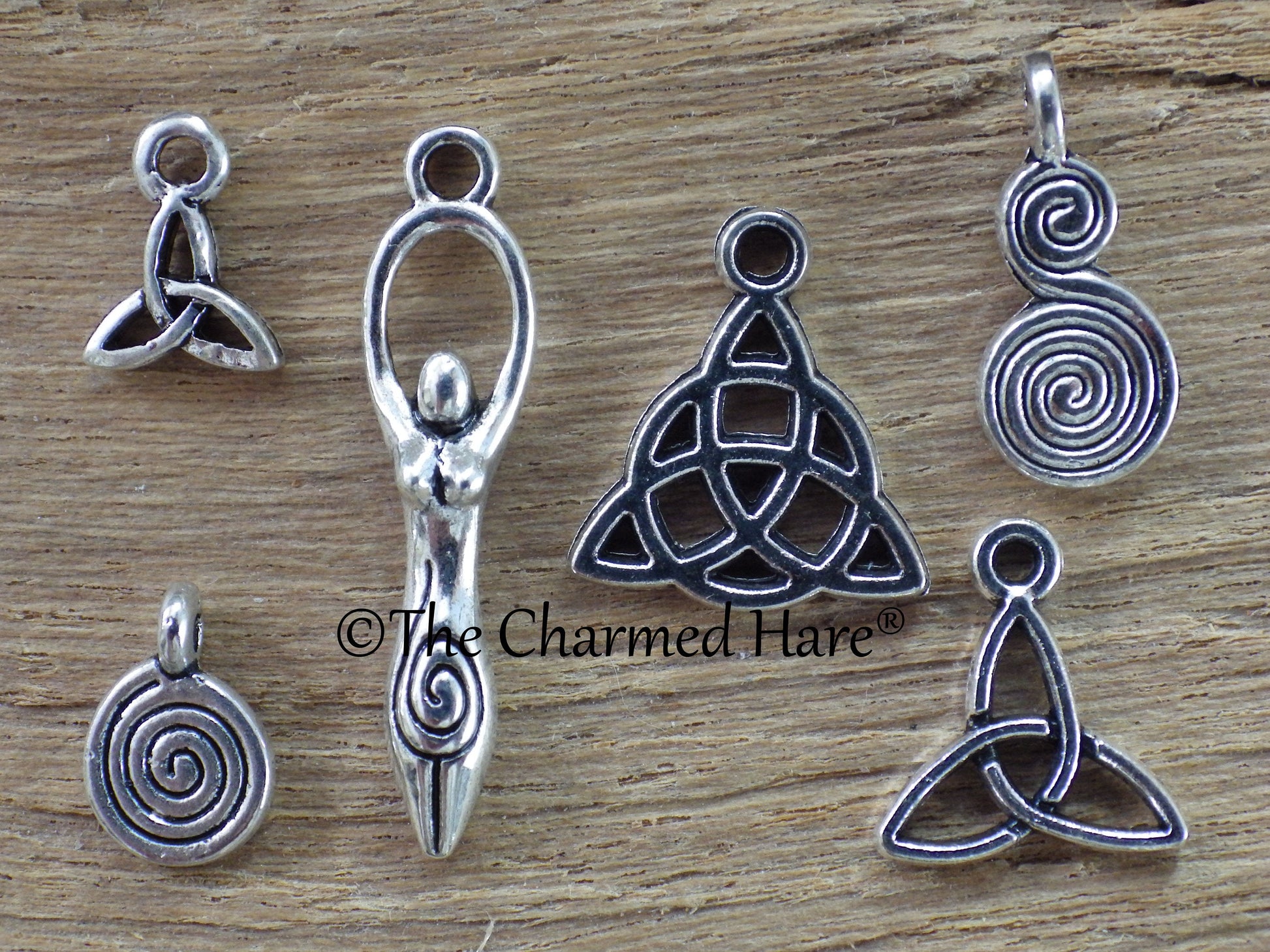 6 x Mixed Celtic Charms Set, Wiccan Pagan Silver Charms Pendants, Jewelry Making Supplies, Card Making, UK Seller
