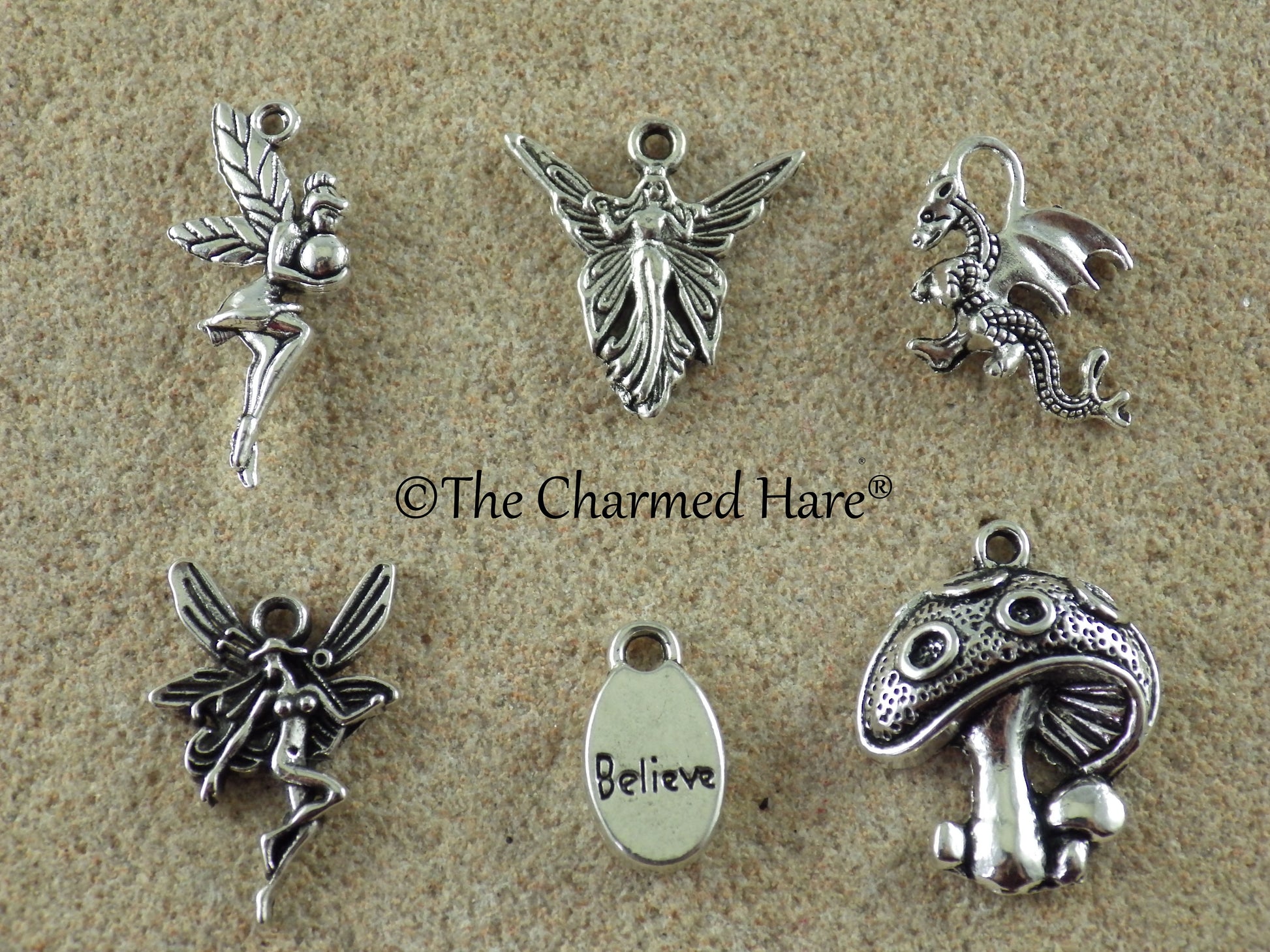 6 x Fairy Tale & Fantasy Charms Set, Wiccan Pagan, Silver Mixed Charms Pendants, Jewelry Making Supplies, UK Seller