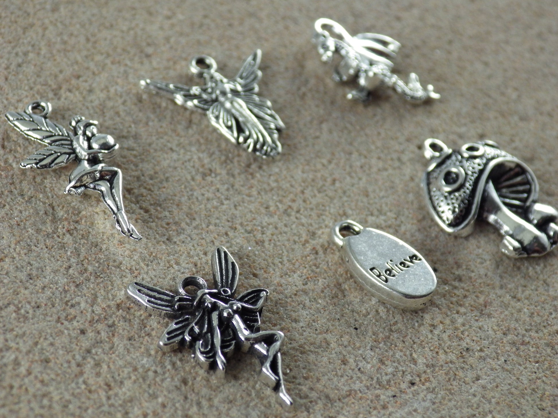6 x Fairy Tale & Fantasy Charms Set, Wiccan Pagan, Silver Mixed Charms Pendants, Jewelry Making Supplies, UK Seller