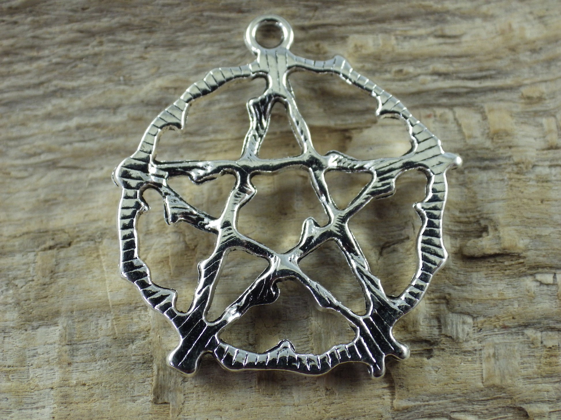 Large Silver Pagan Pentagram Pendant 29x26mm, Wiccan Witchy Pentacle Charm, Jewelry Making Supplies, UK Craft Supplies