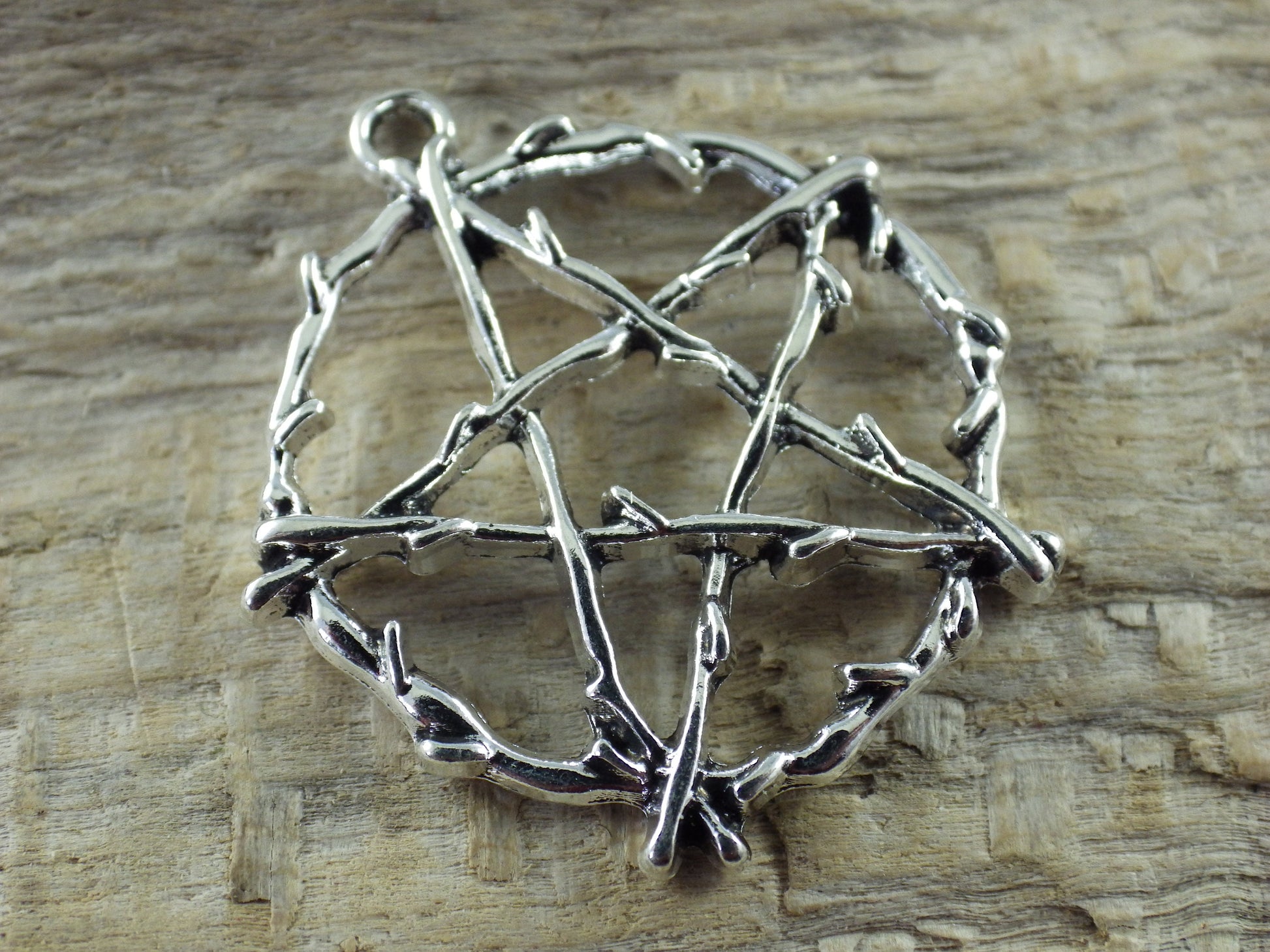 Large Silver Pagan Pentagram Pendant 29x26mm, Wiccan Witchy Pentacle Charm, Jewelry Making Supplies, UK Craft Supplies