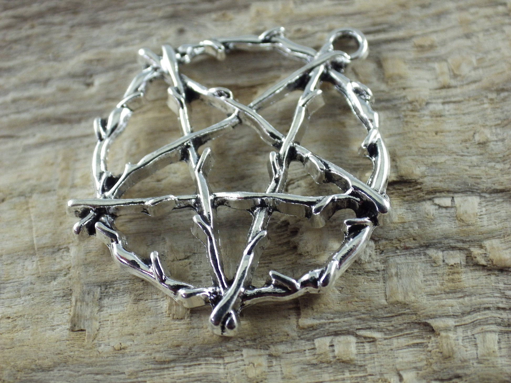 Large Silver Pagan Pentagram Pendant 29x26mm, Wiccan Witchy Pentacle Charm, Jewelry Making Supplies, UK Craft Supplies