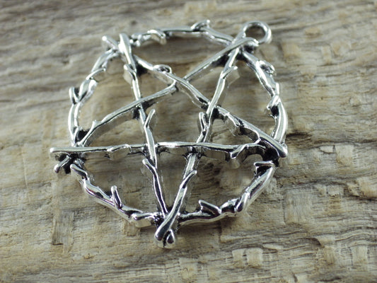 Large Silver Pagan Pentagram Pendant 29x26mm, Wiccan Witchy Pentacle Charm, Jewelry Making Supplies, UK Craft Supplies
