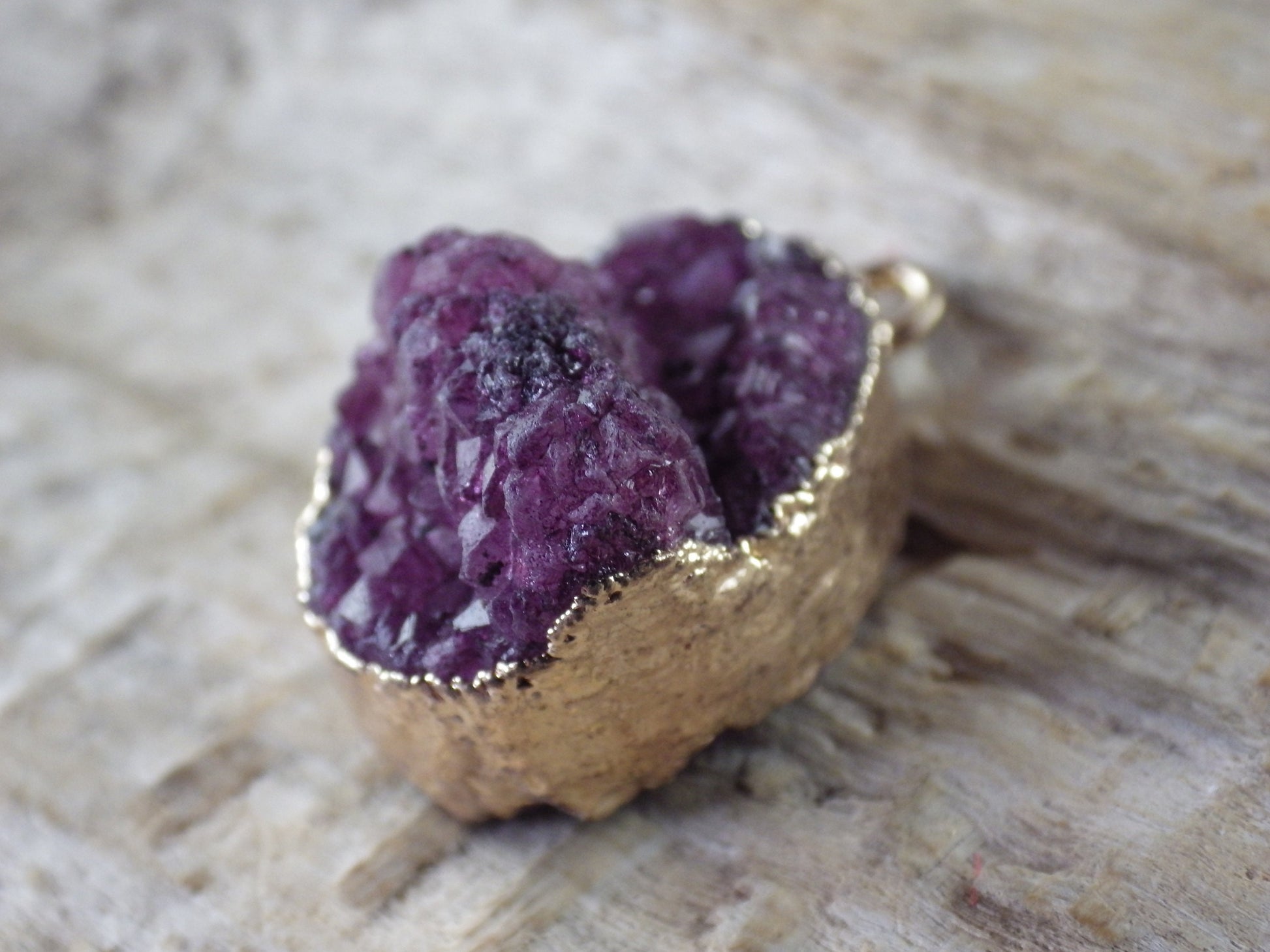 Purple Druzy Quartz Geode Crystal Teardrop Pendant, 24x15mm Semi Precious Gemstone, Flat Back Loose Stone, Jewelry Making Supplies, UK T4