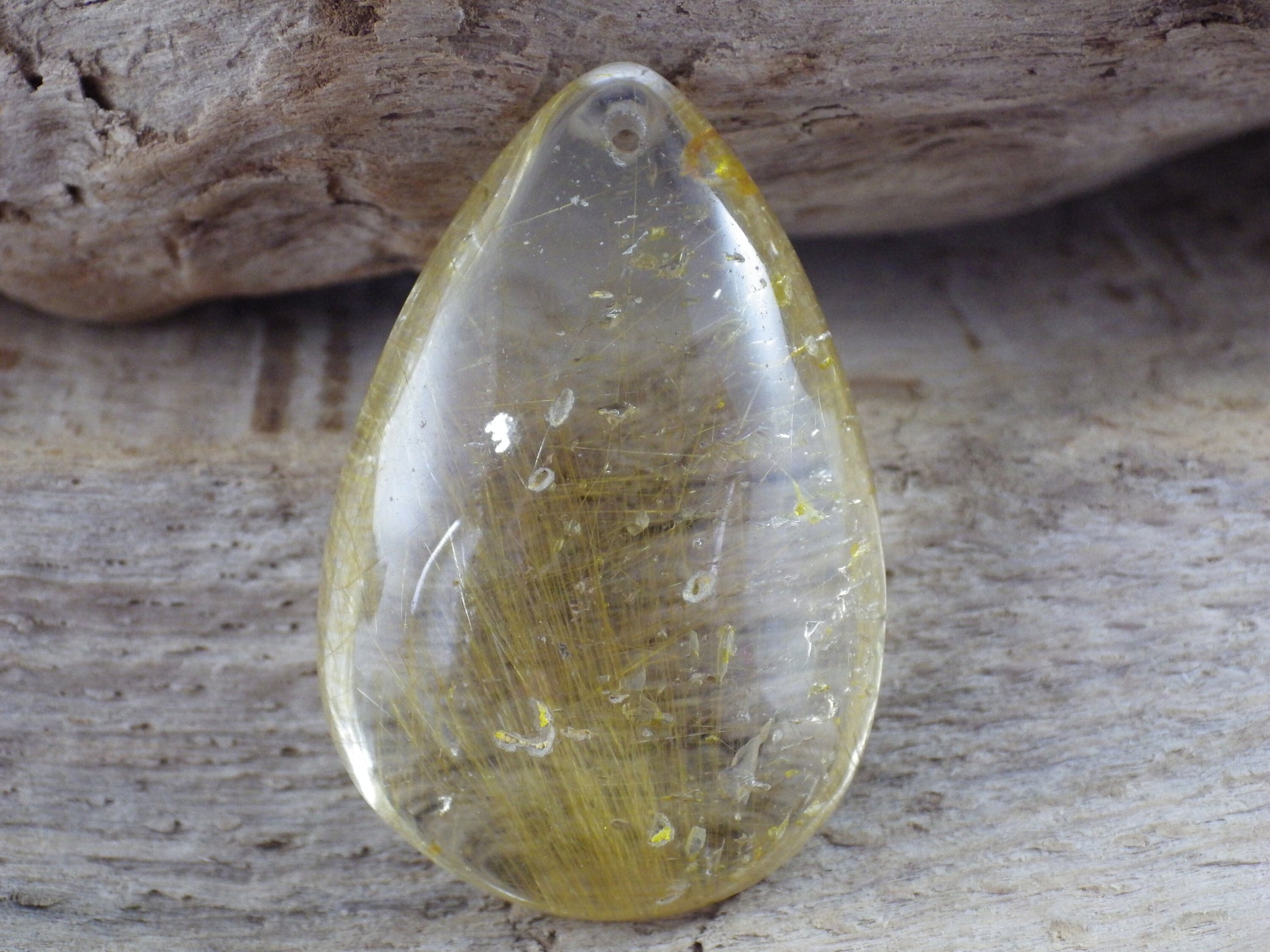 Golden Rutilated Quartz Teardrop Pendant, 33x20mm, Semi Precious Gemstone, Loose Designers Stone, Jewelry Supplies UK #07