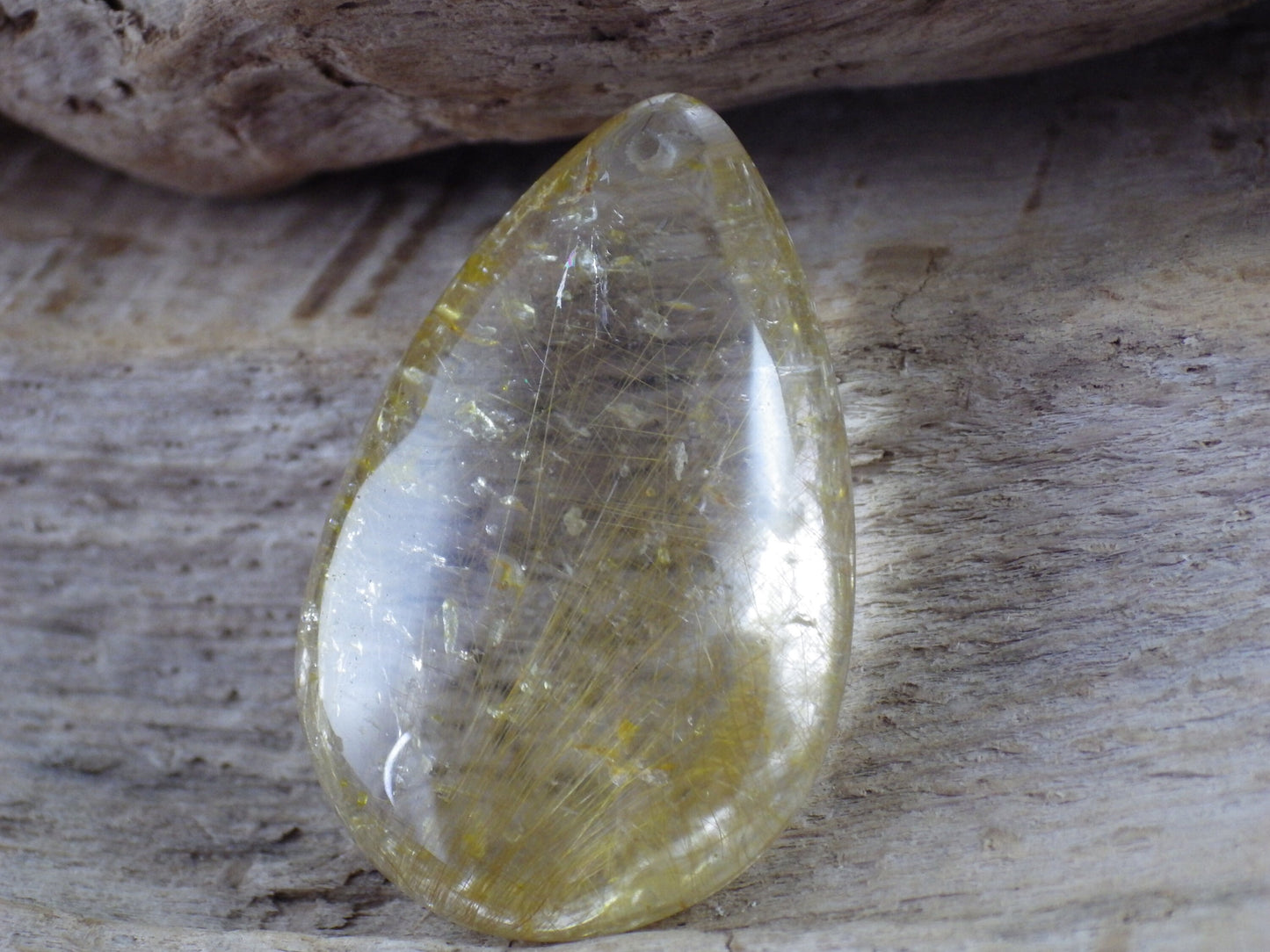 Golden Rutilated Quartz Teardrop Pendant, 33x20mm, Semi Precious Gemstone, Loose Designers Stone, Jewelry Supplies UK #07