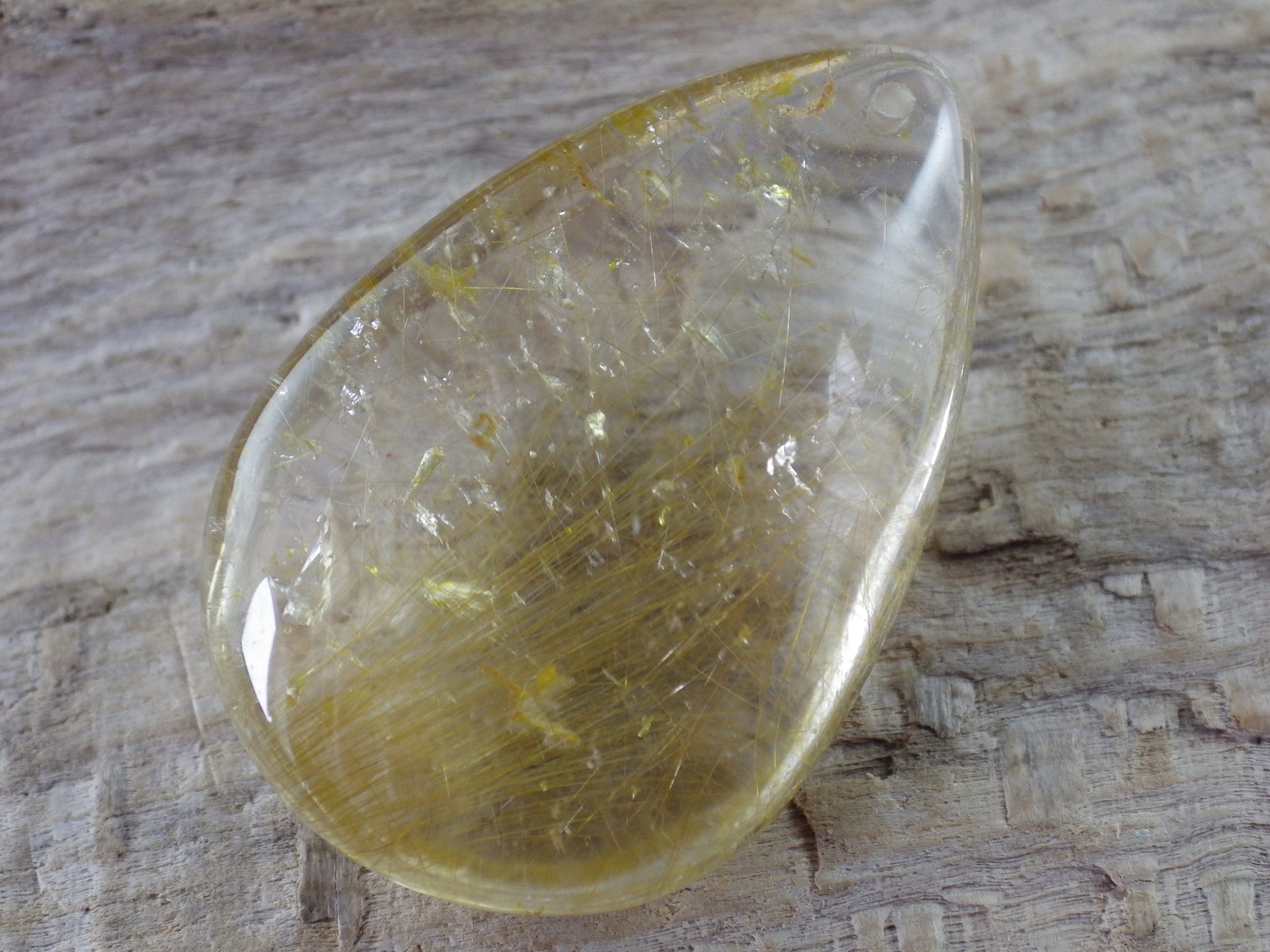 Golden Rutilated Quartz Teardrop Pendant, 33x20mm, Semi Precious Gemstone, Loose Designers Stone, Jewelry Supplies UK #07