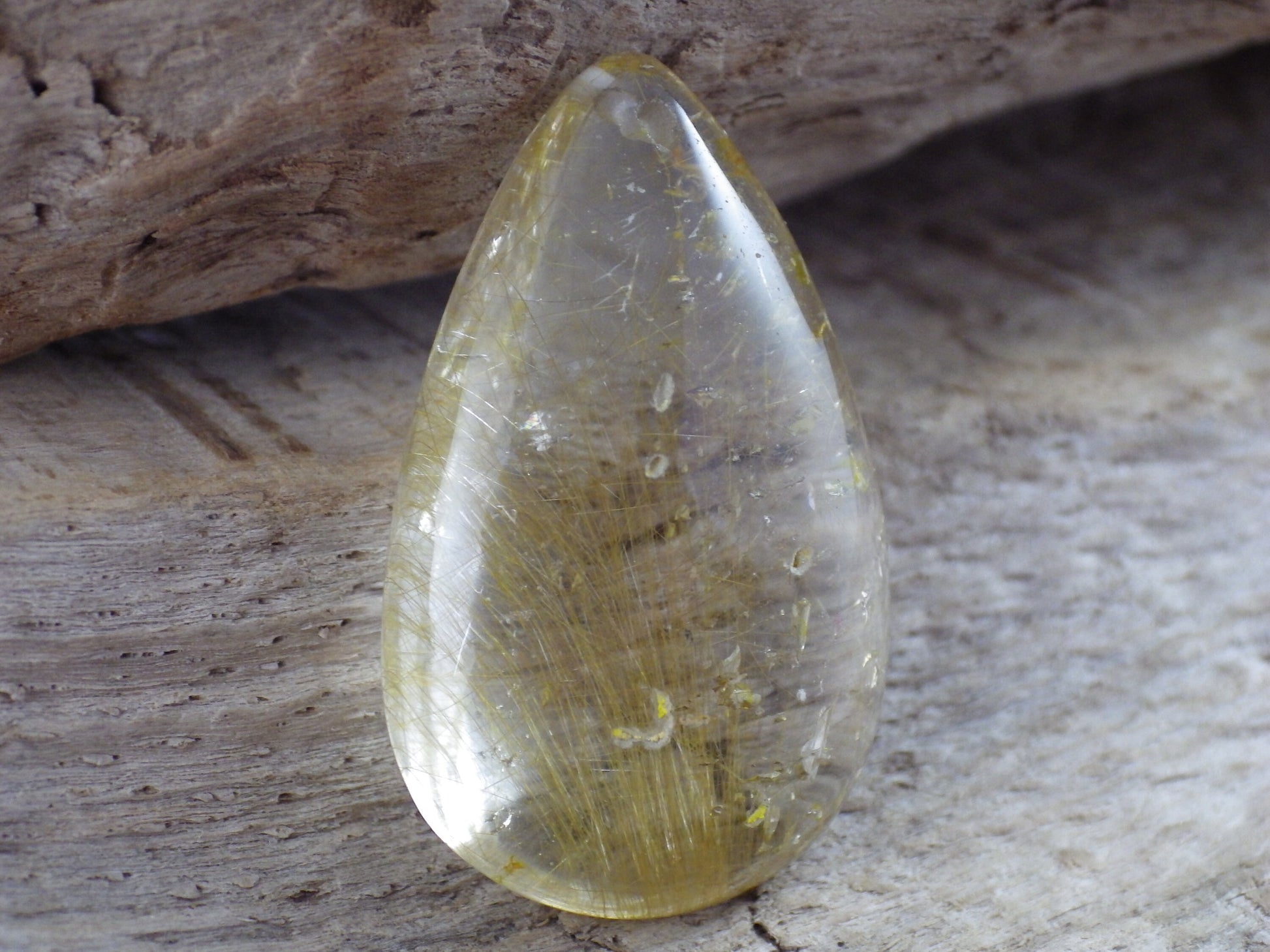 Golden Rutilated Quartz Teardrop Pendant, 33x20mm, Semi Precious Gemstone, Loose Designers Stone, Jewelry Supplies UK #07