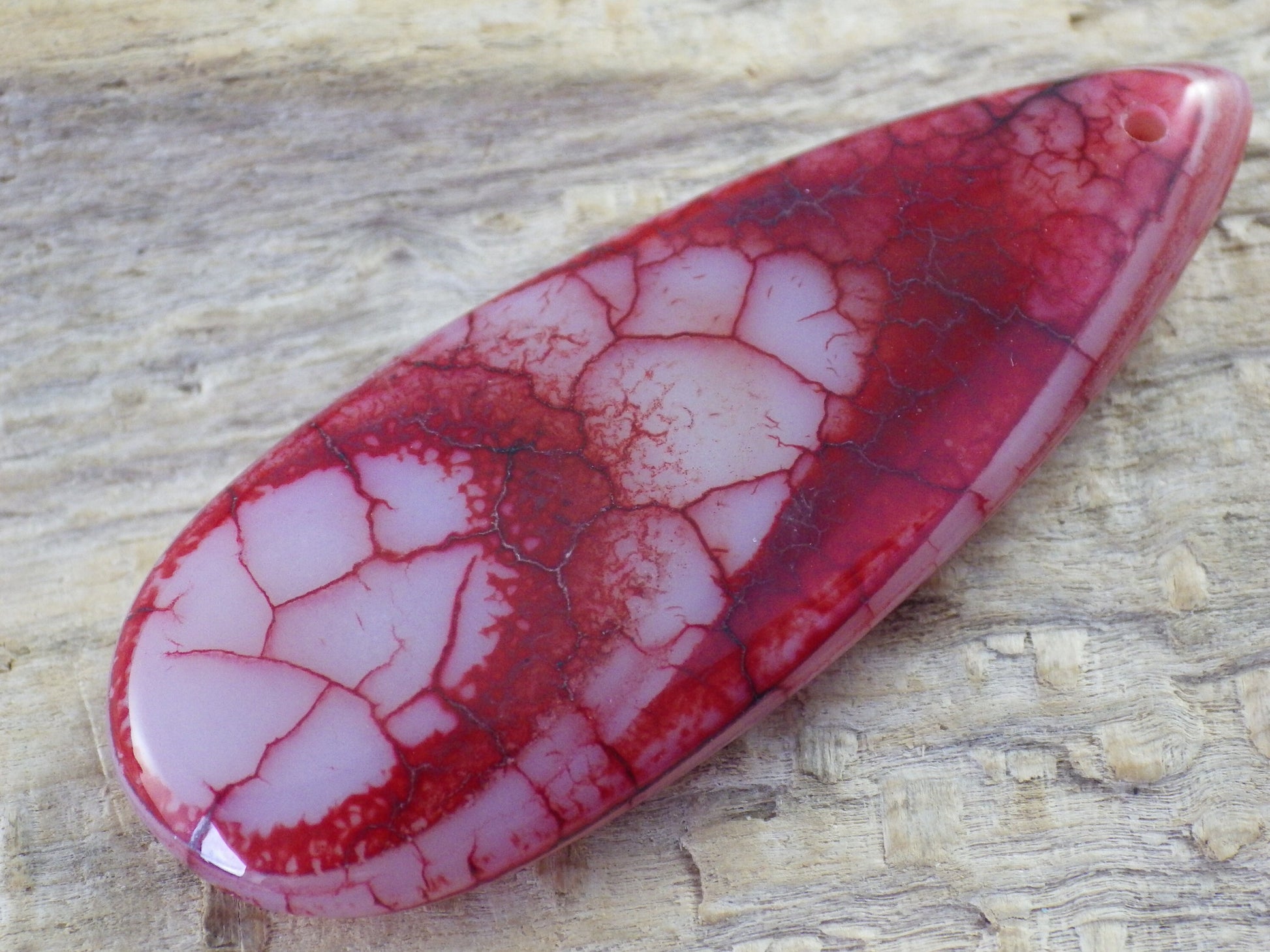 Red Dragons Vein Agate Pendant 50x20mm, Semi Precious Gemstone, Flat Backed Teardrop, Jewellery Making Supplies, UK Seller M9