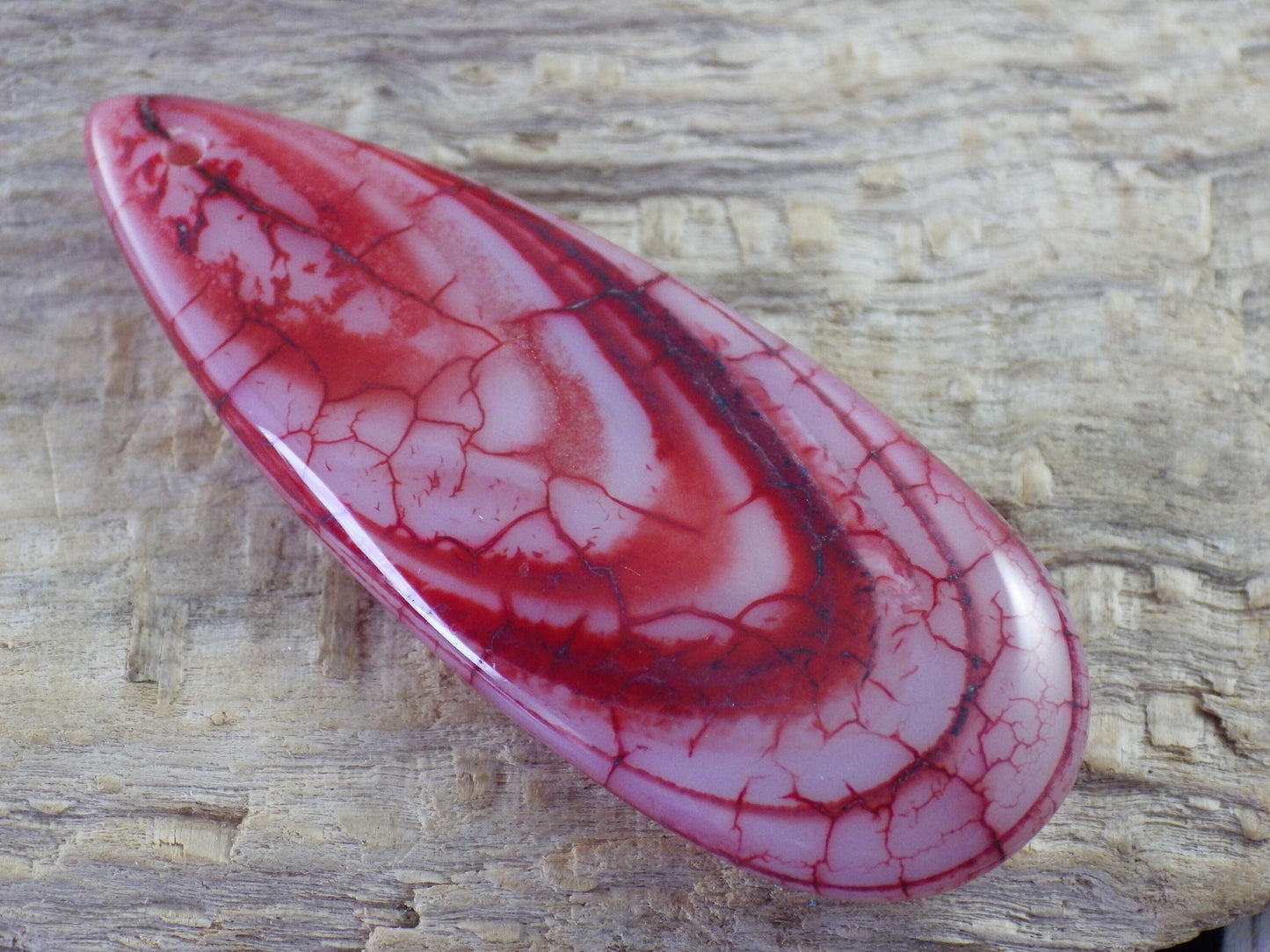 Red Dragons Vein Agate Pendant 50x20mm, Semi Precious Gemstone, Flat Backed Teardrop, Jewellery Making Supplies, UK Seller M9