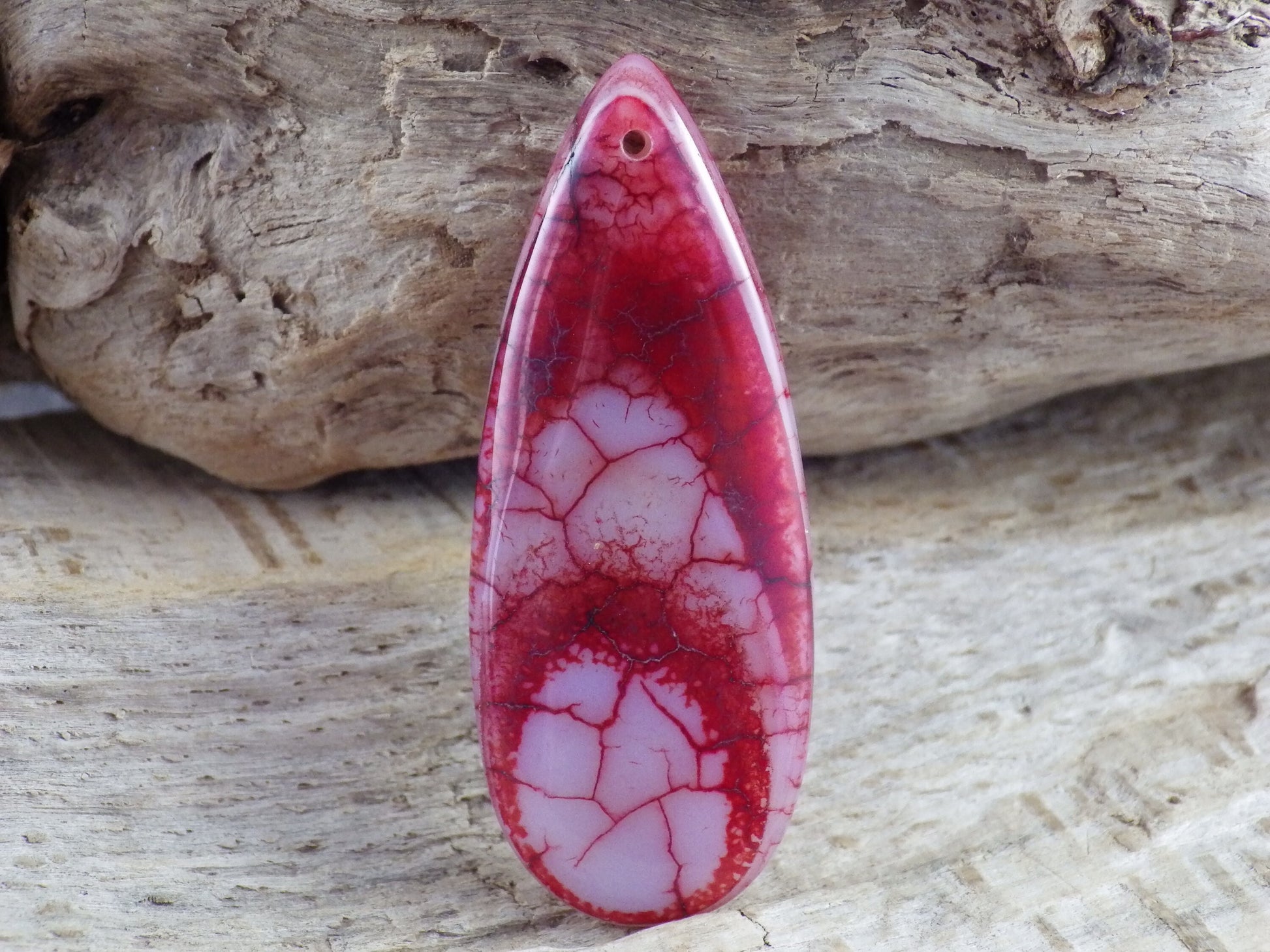 Red Dragons Vein Agate Pendant 50x20mm, Semi Precious Gemstone, Flat Backed Teardrop, Jewellery Making Supplies, UK Seller M9