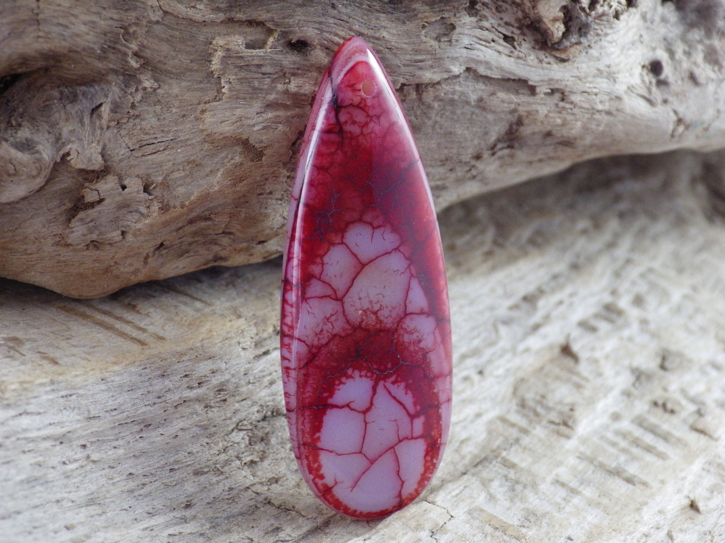 Red Dragons Vein Agate Pendant 50x20mm, Semi Precious Gemstone, Flat Backed Teardrop, Jewellery Making Supplies, UK Seller M9