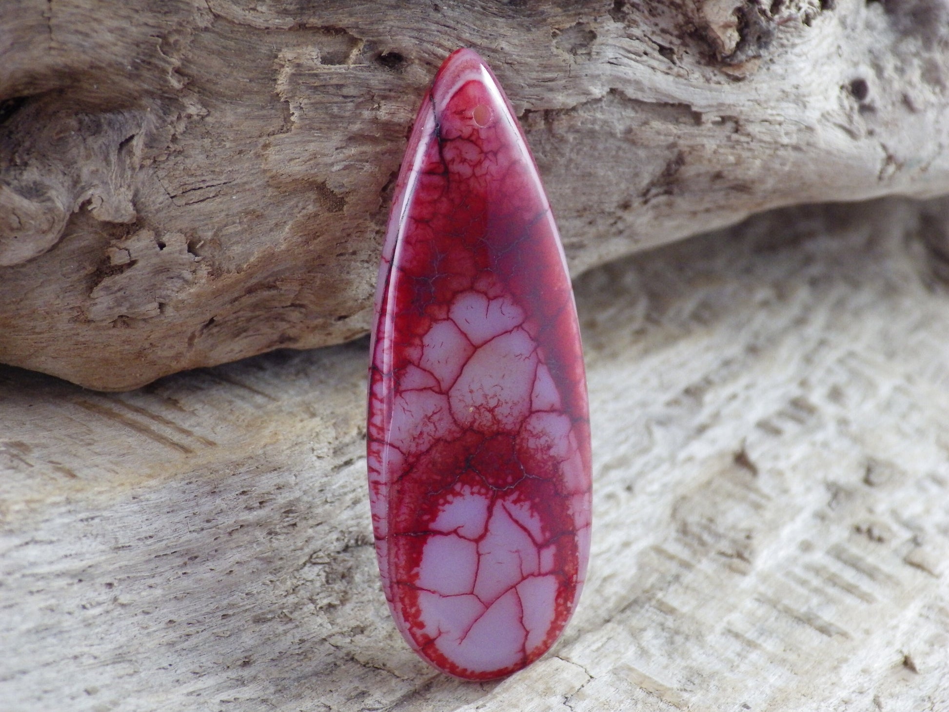 Red Dragons Vein Agate Pendant 50x20mm, Semi Precious Gemstone, Flat Backed Teardrop, Jewellery Making Supplies, UK Seller M9