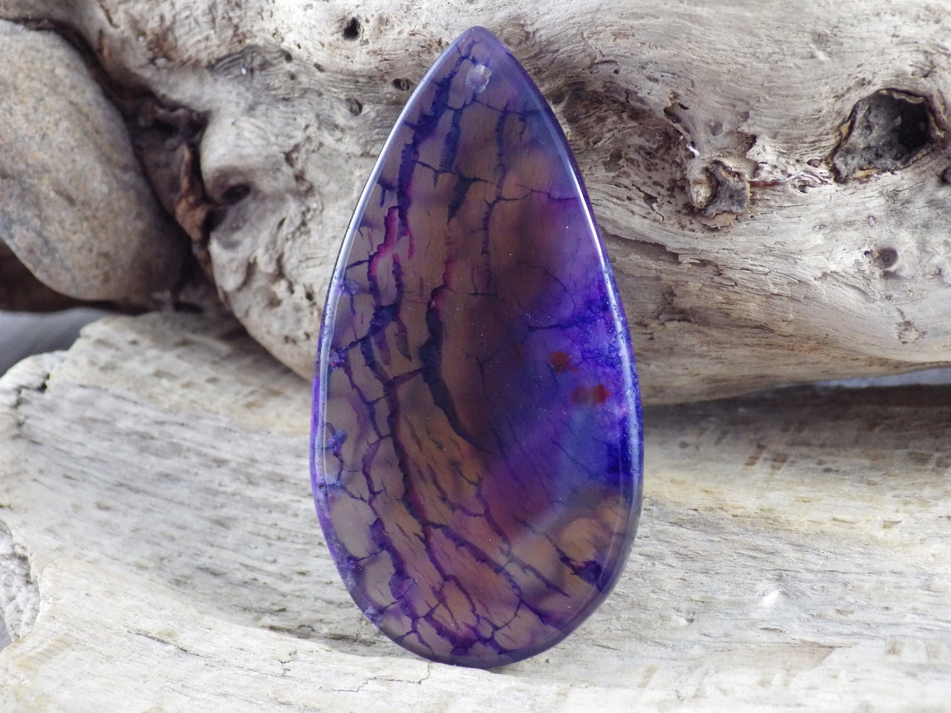 Purple Dragon's Vein Agate Druzy Geode Pendant, 62x35mm, Top Drilled Teardrop, Semi Precious Gemstone, Jewellery Making Supplies L5