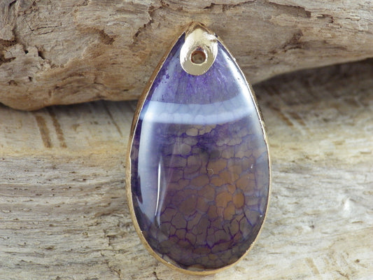 Dragons Vein Fire Agate Teardrop Pendant, 41x23mm Semi Precious Gemstone, Flat Backed Top Drilled Stone, Jewelry Making Supplies, UK H5