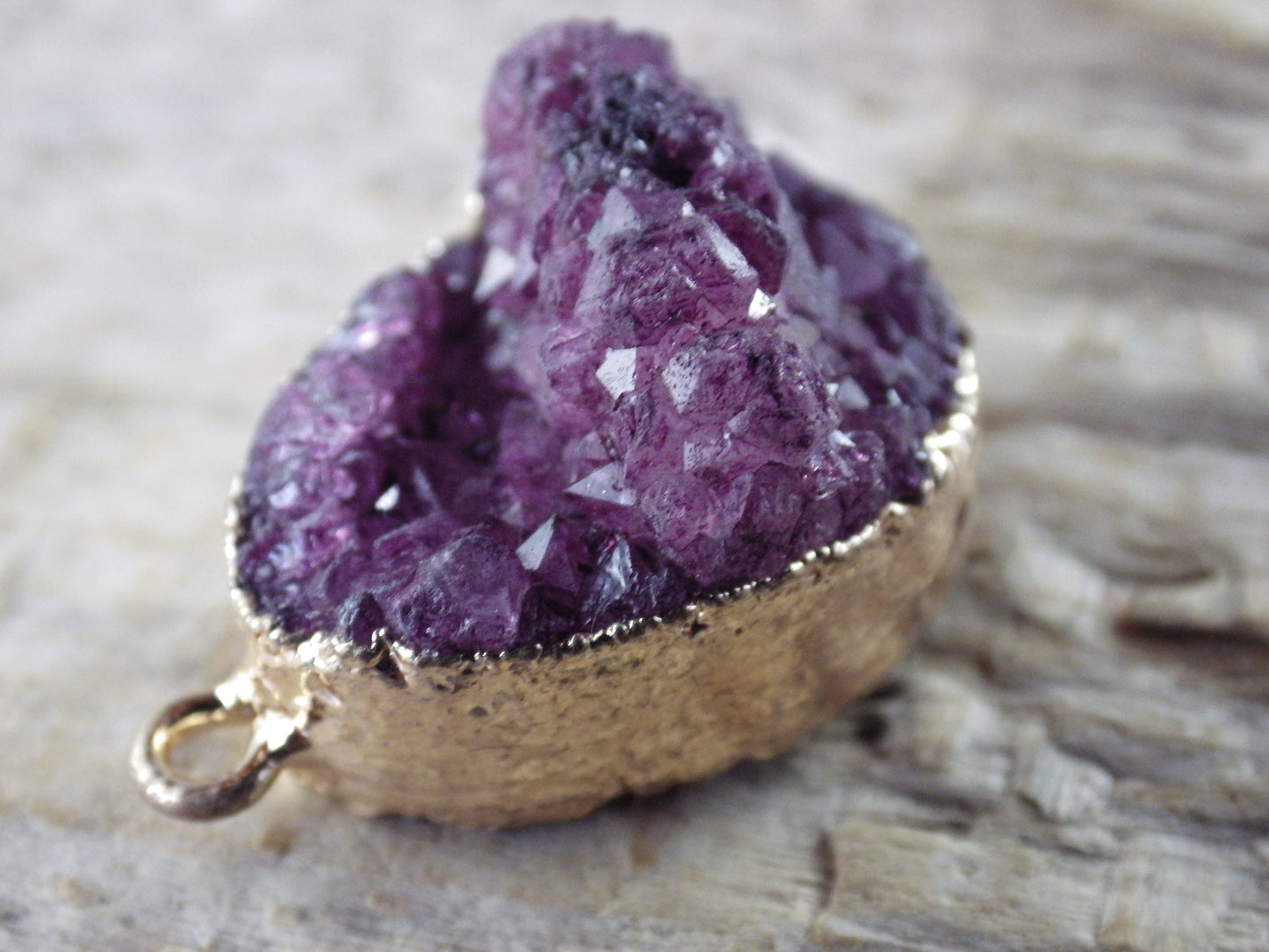 Purple Druzy Quartz Geode Crystal Teardrop Pendant, 24x15mm Semi Precious Gemstone, Flat Back Loose Stone, Jewelry Making Supplies, UK T4