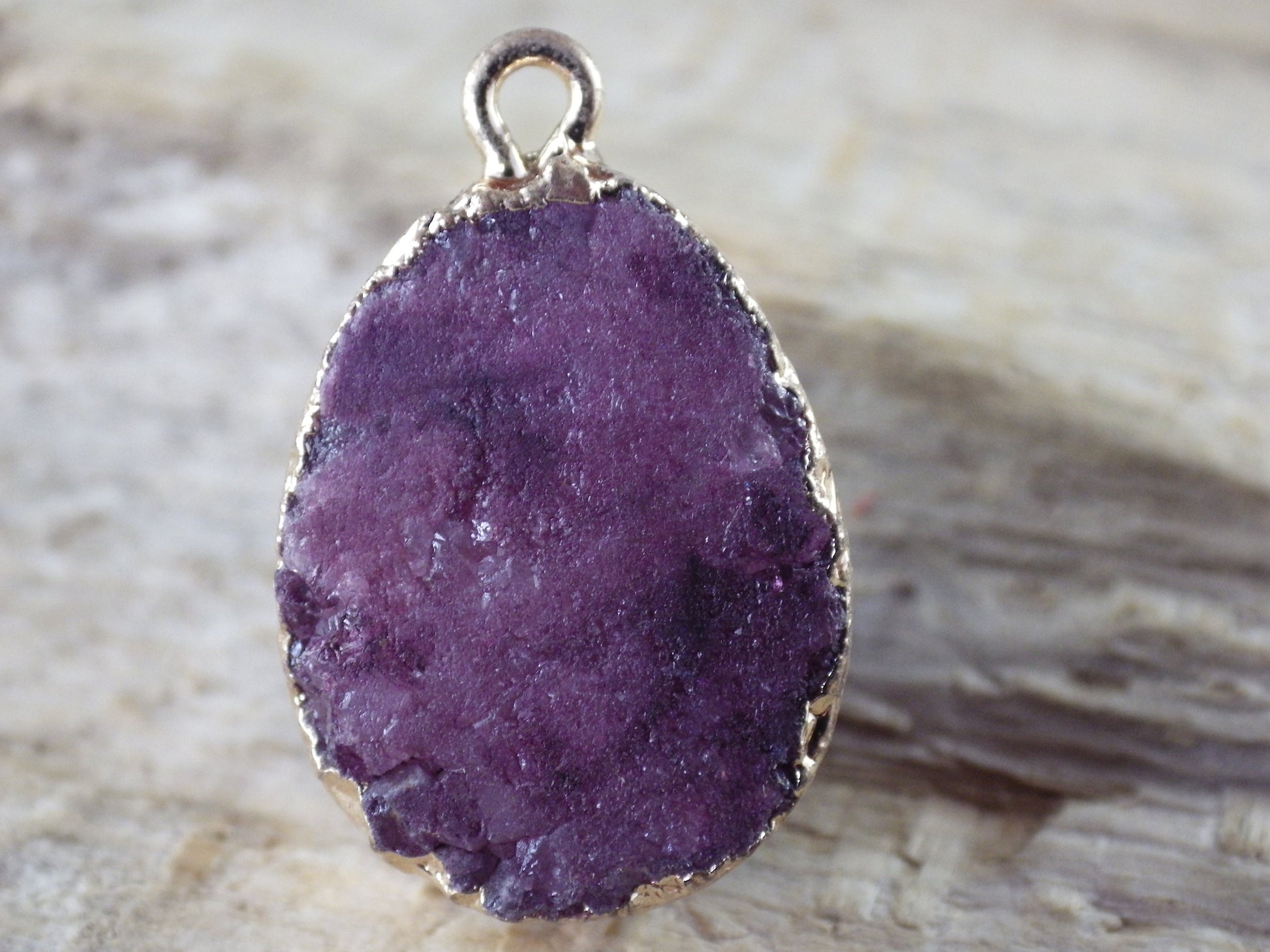 Purple Druzy Quartz Geode Crystal Teardrop Pendant, 24x15mm Semi Precious Gemstone, Flat Back Loose Stone, Jewelry Making Supplies, UK T4