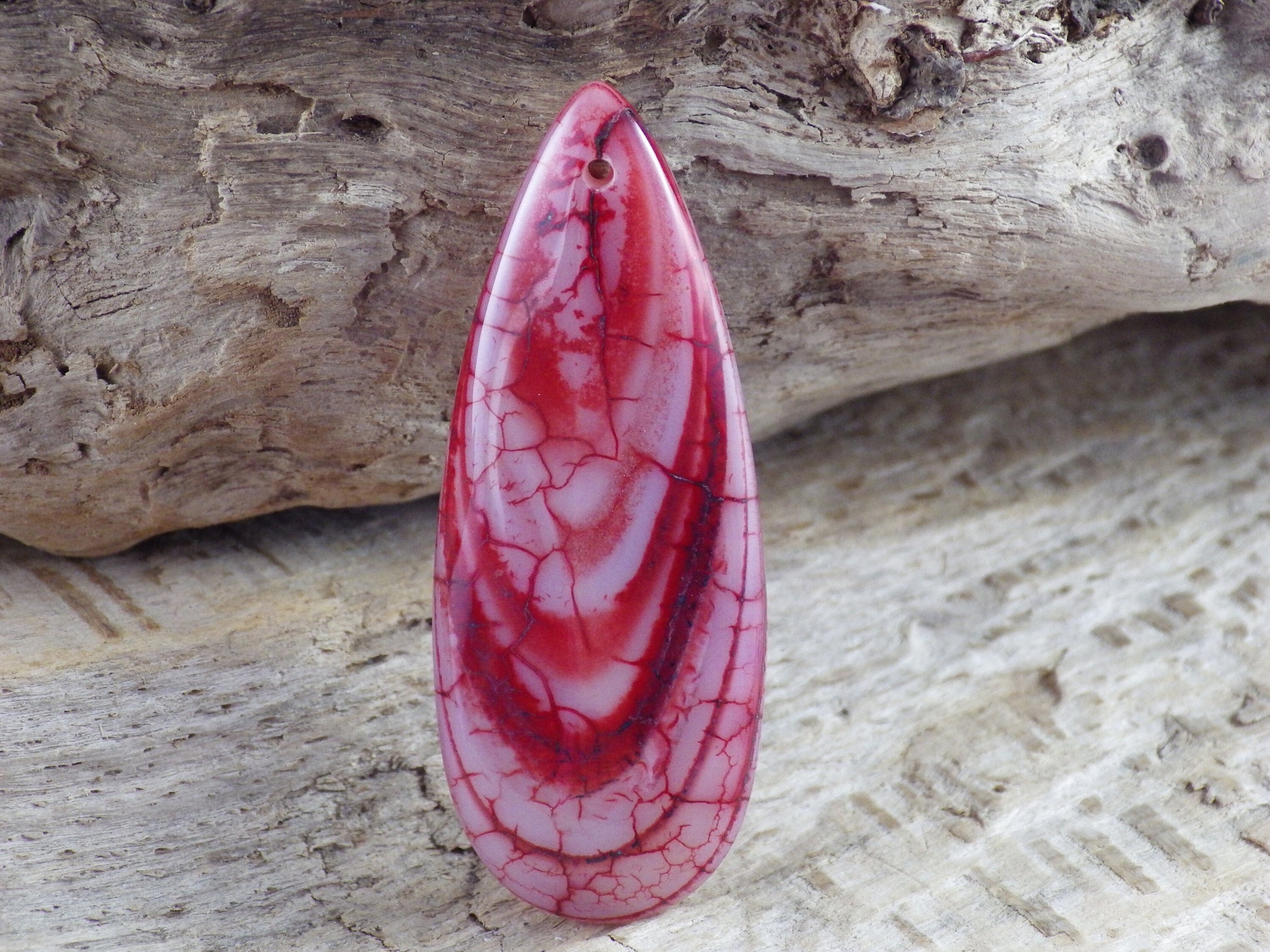 Red Dragons Vein Agate Pendant 50x20mm, Semi Precious Gemstone, Flat Backed Teardrop, Jewellery Making Supplies, UK Seller M9