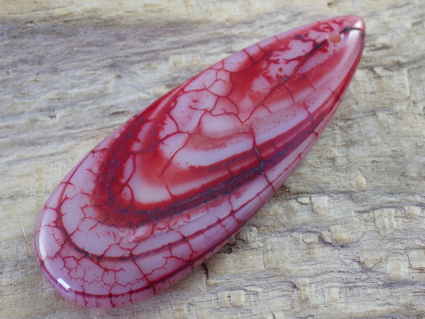Red Dragons Vein Agate Pendant 50x20mm, Semi Precious Gemstone, Flat Backed Teardrop, Jewellery Making Supplies, UK Seller M9